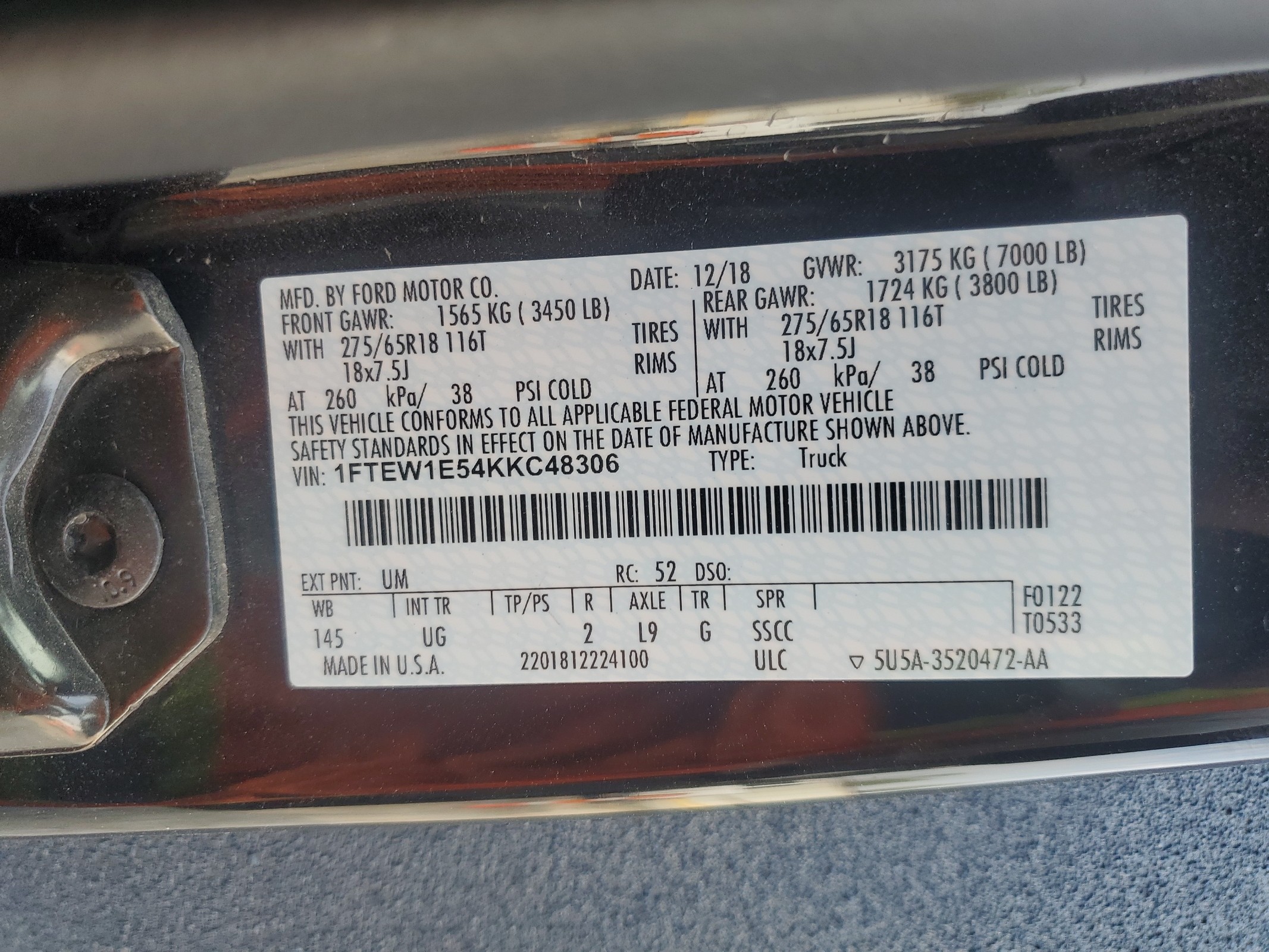 1FTEW1E54KKC48306 2019 Ford F150 Supercrew