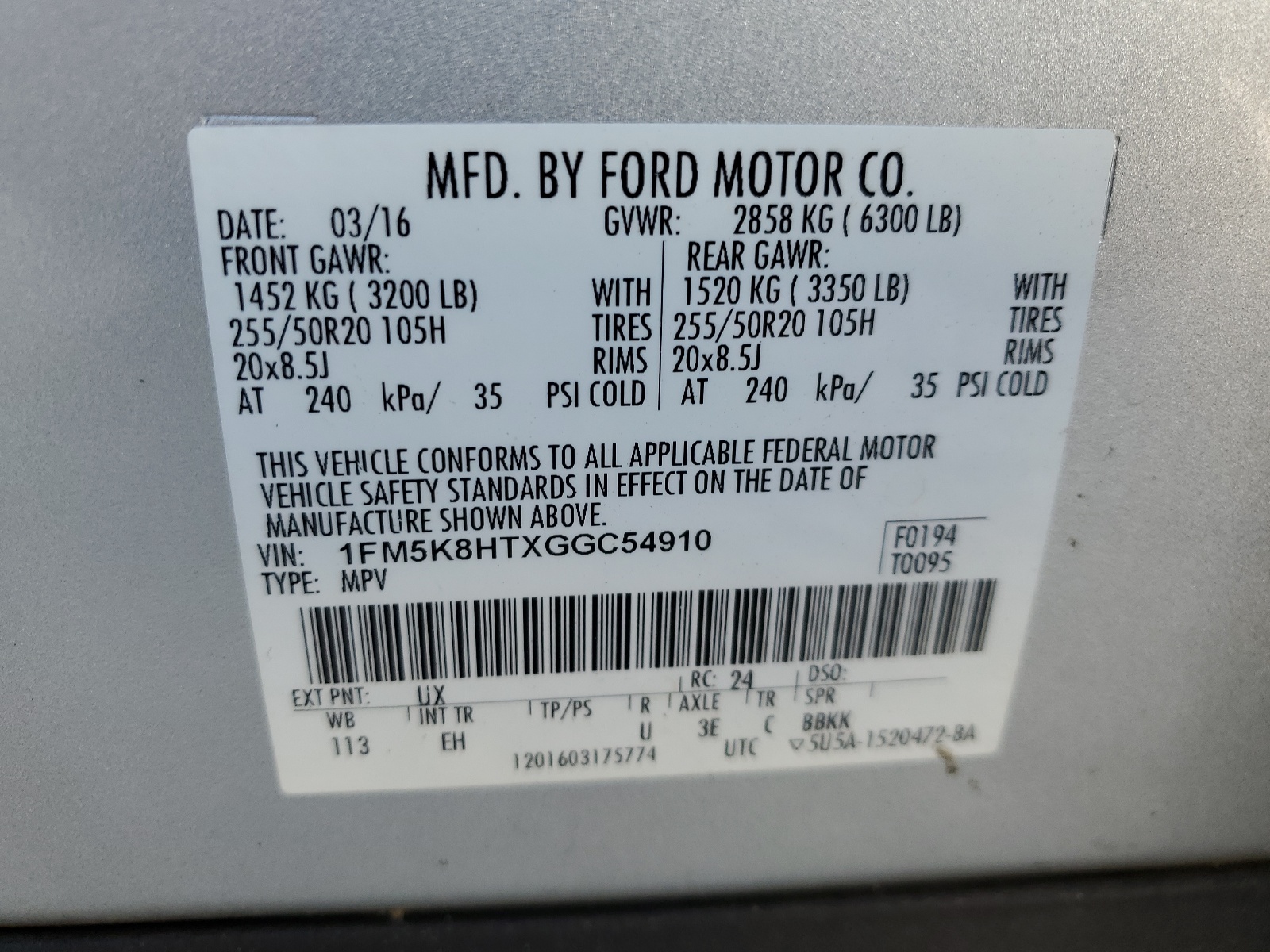 1FM5K8HTXGGC54910 2016 Ford Explorer Platinum