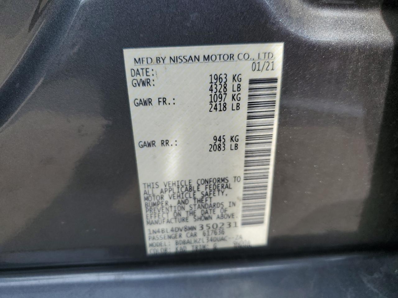 1N4BL4DV8MN350231 2021 Nissan Altima Sv