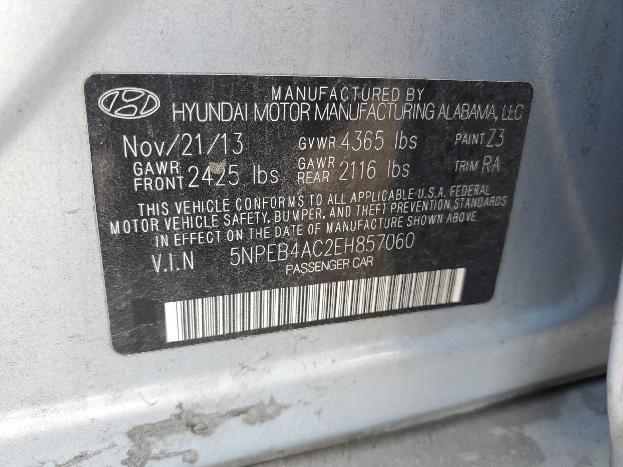 5NPEB4AC2EH857060 2014 Hyundai Sonata Gls