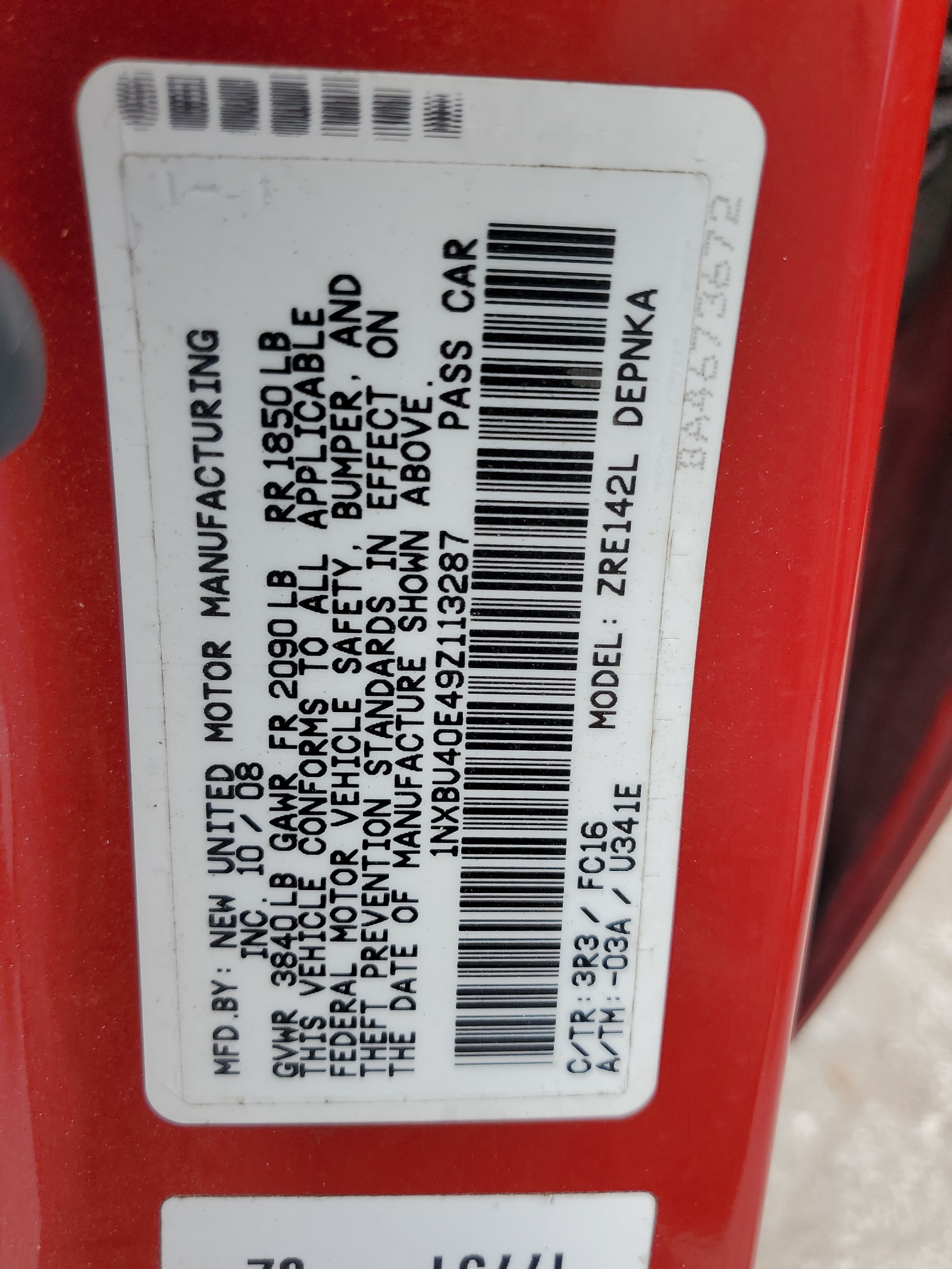 1NXBU40E49Z113287 2009 Toyota Corolla Base