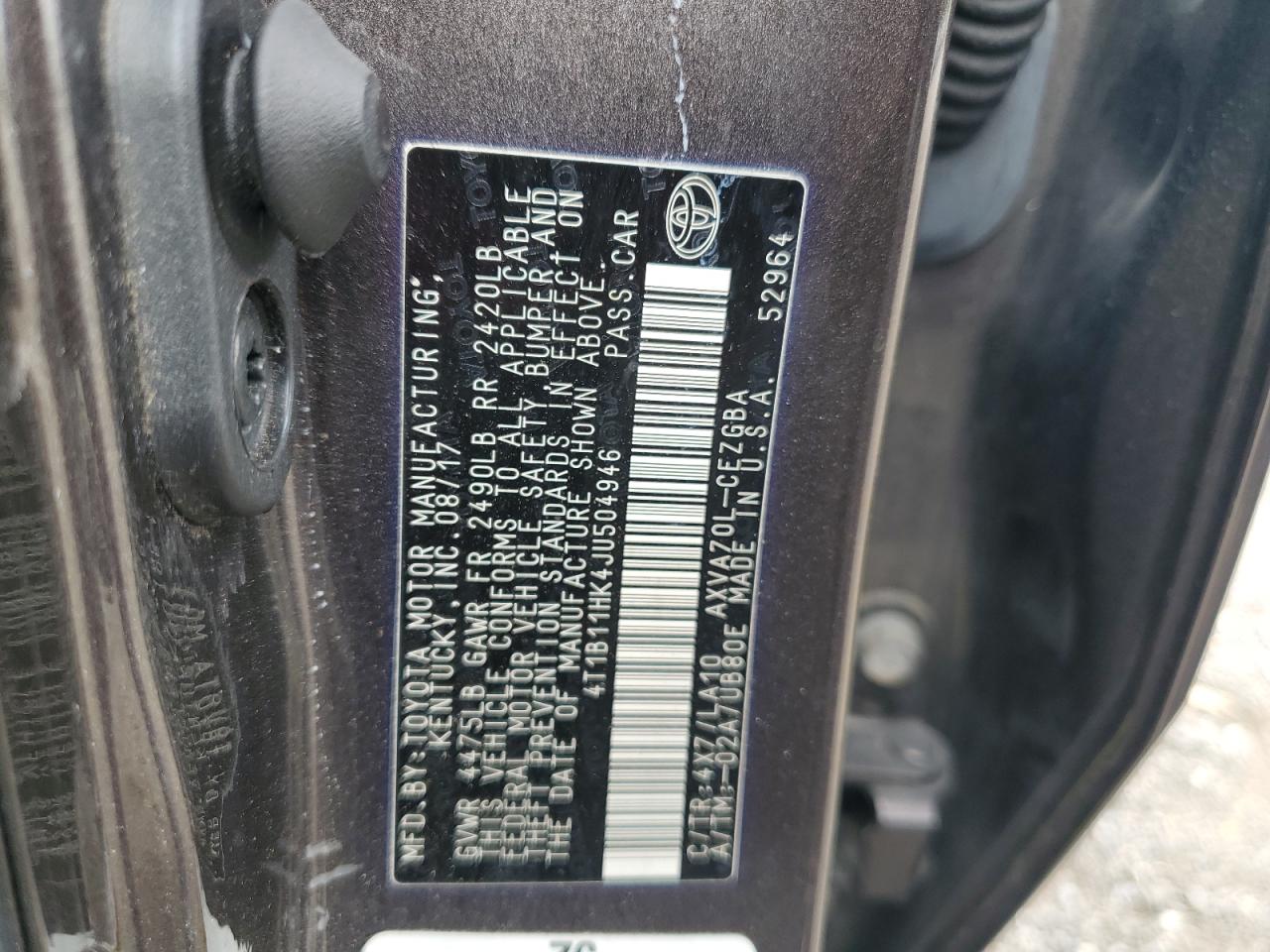 4T1B11HK4JU504946 2018 TOYOTA CAMRY - Image 12