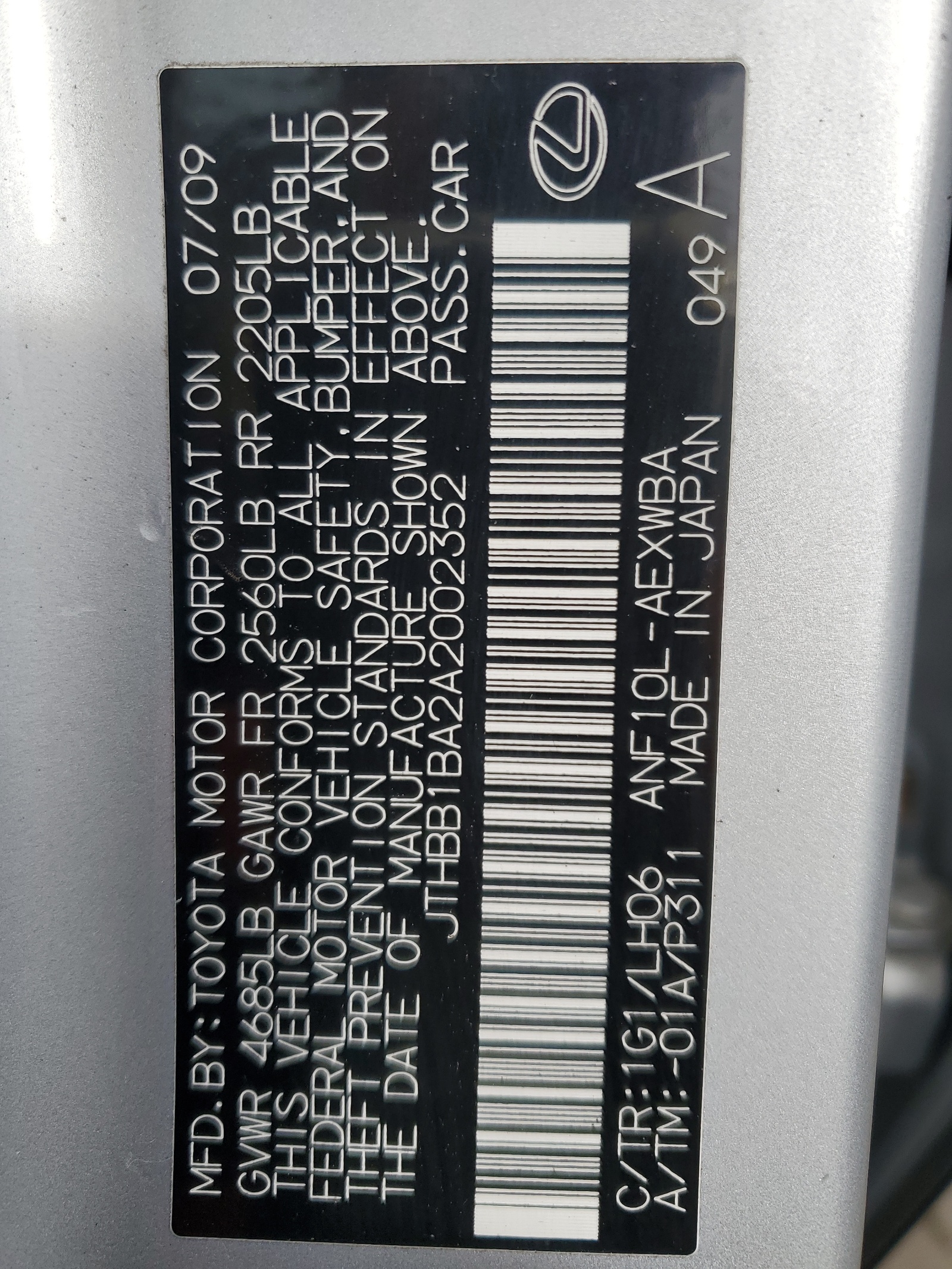 JTHBB1BA2A2002352 2010 Lexus Hs 250H