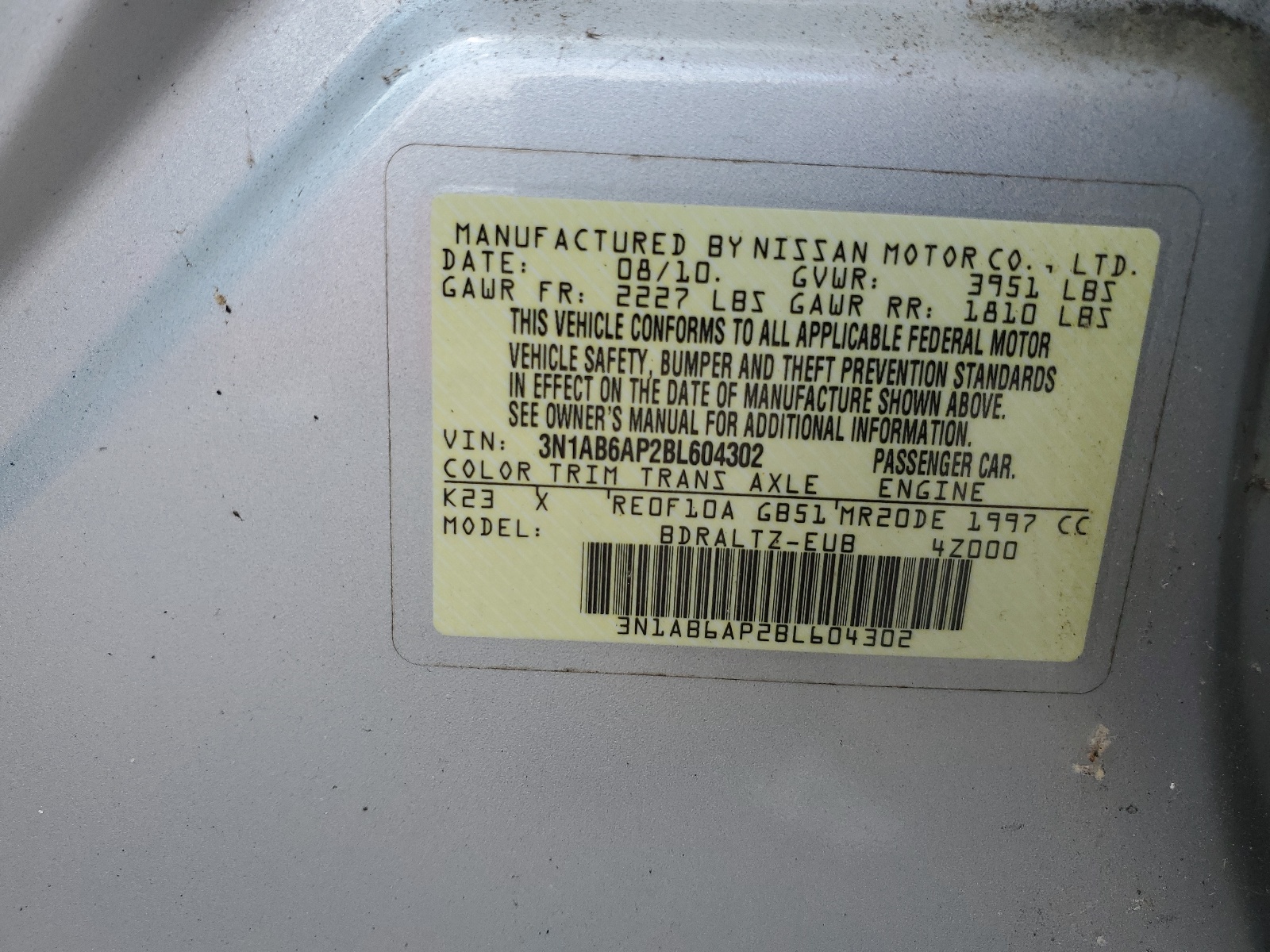 3N1AB6AP2BL604302 2011 Nissan Sentra 2.0