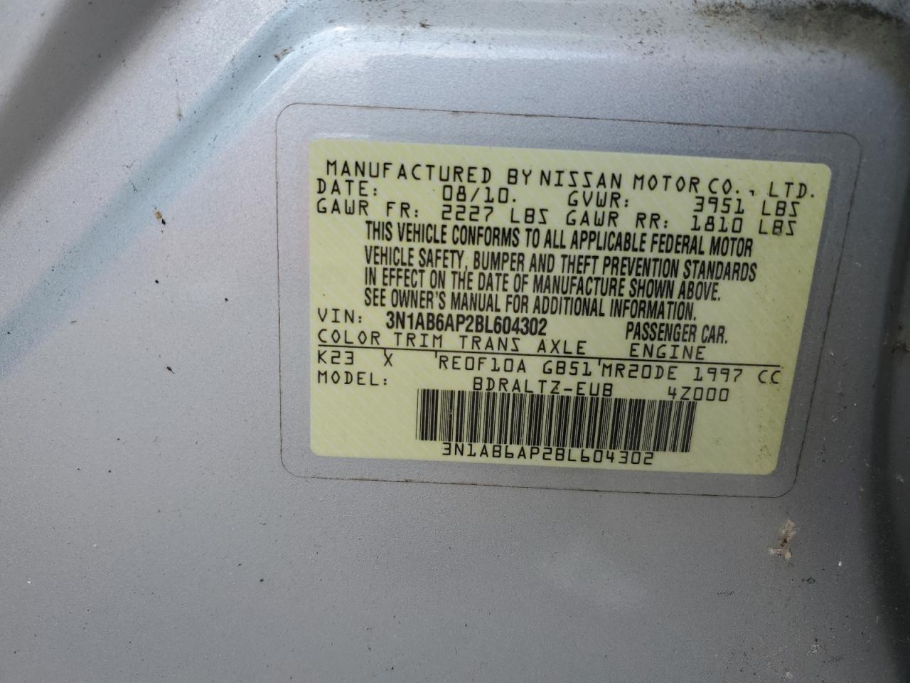 2011 Nissan Sentra 2.0 VIN: 3N1AB6AP2BL604302 Lot: 65461974