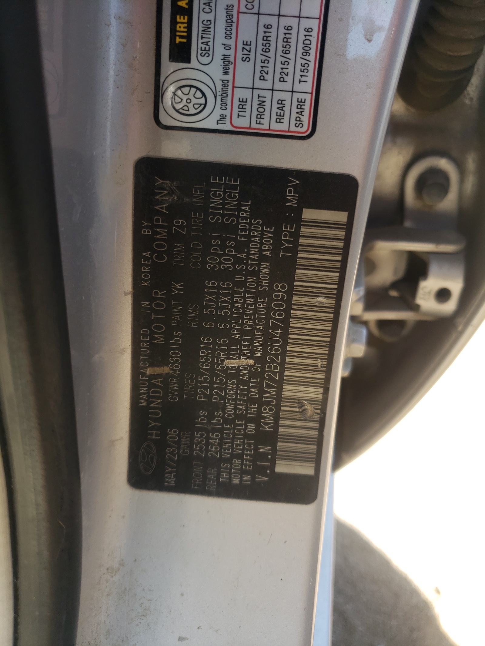 KM8JM72B26U476098 2006 Hyundai Tucson Gl