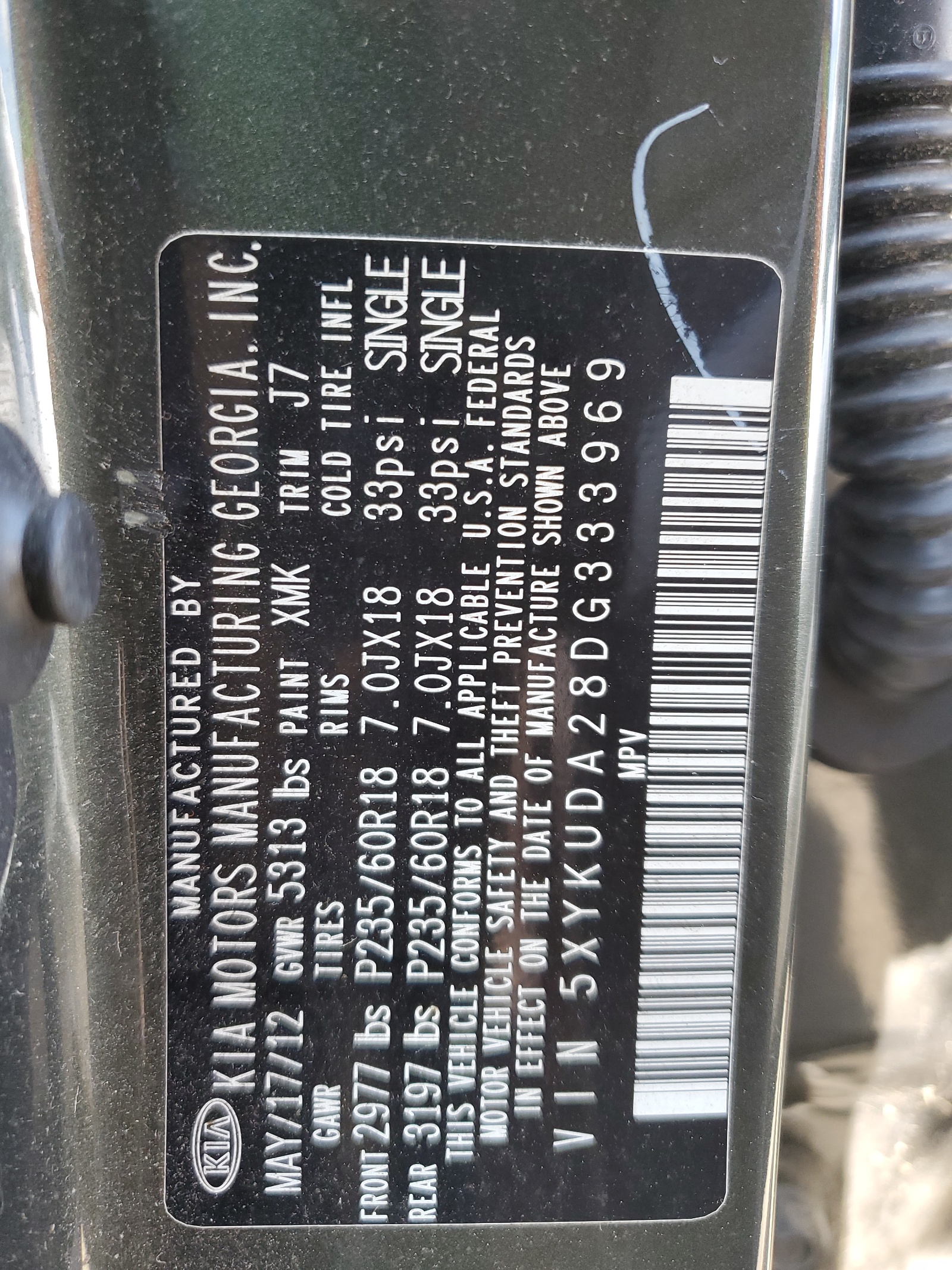 5XYKUDA28DG333969 2013 Kia Sorento Ex