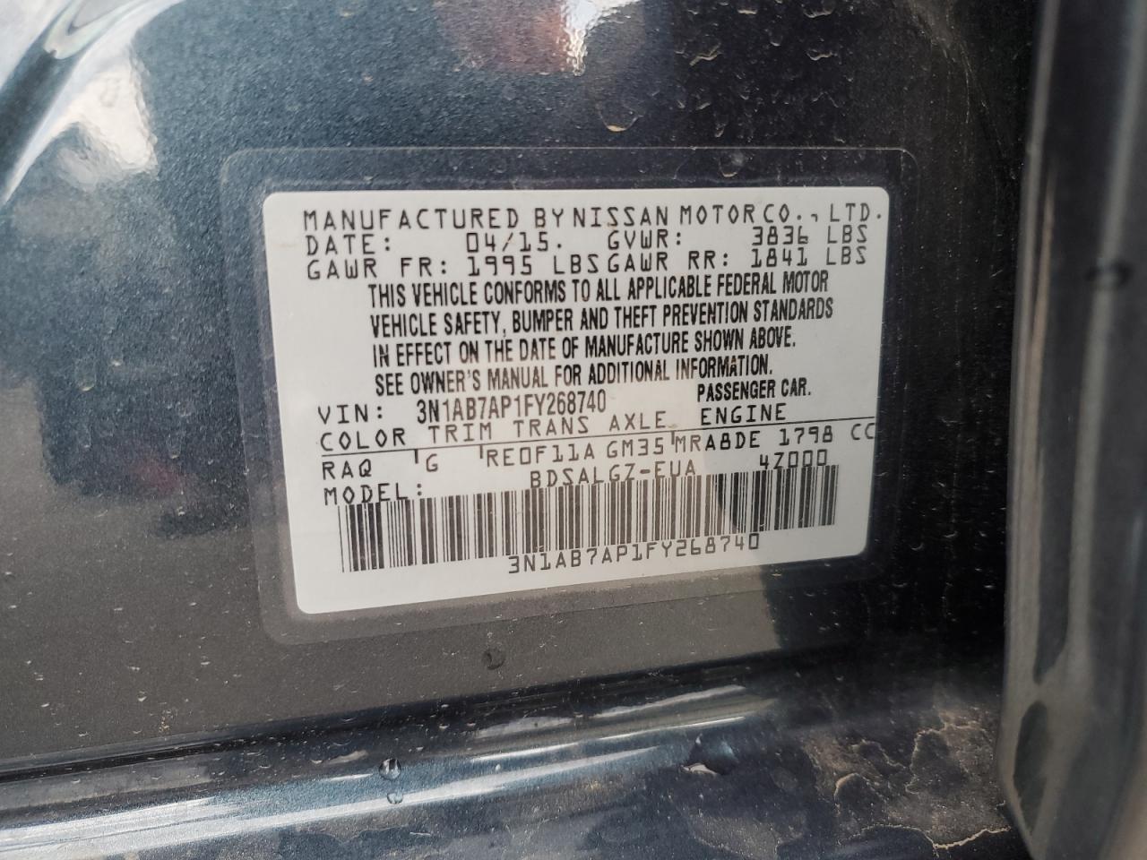 3N1AB7AP1FY268740 2015 Nissan Sentra S