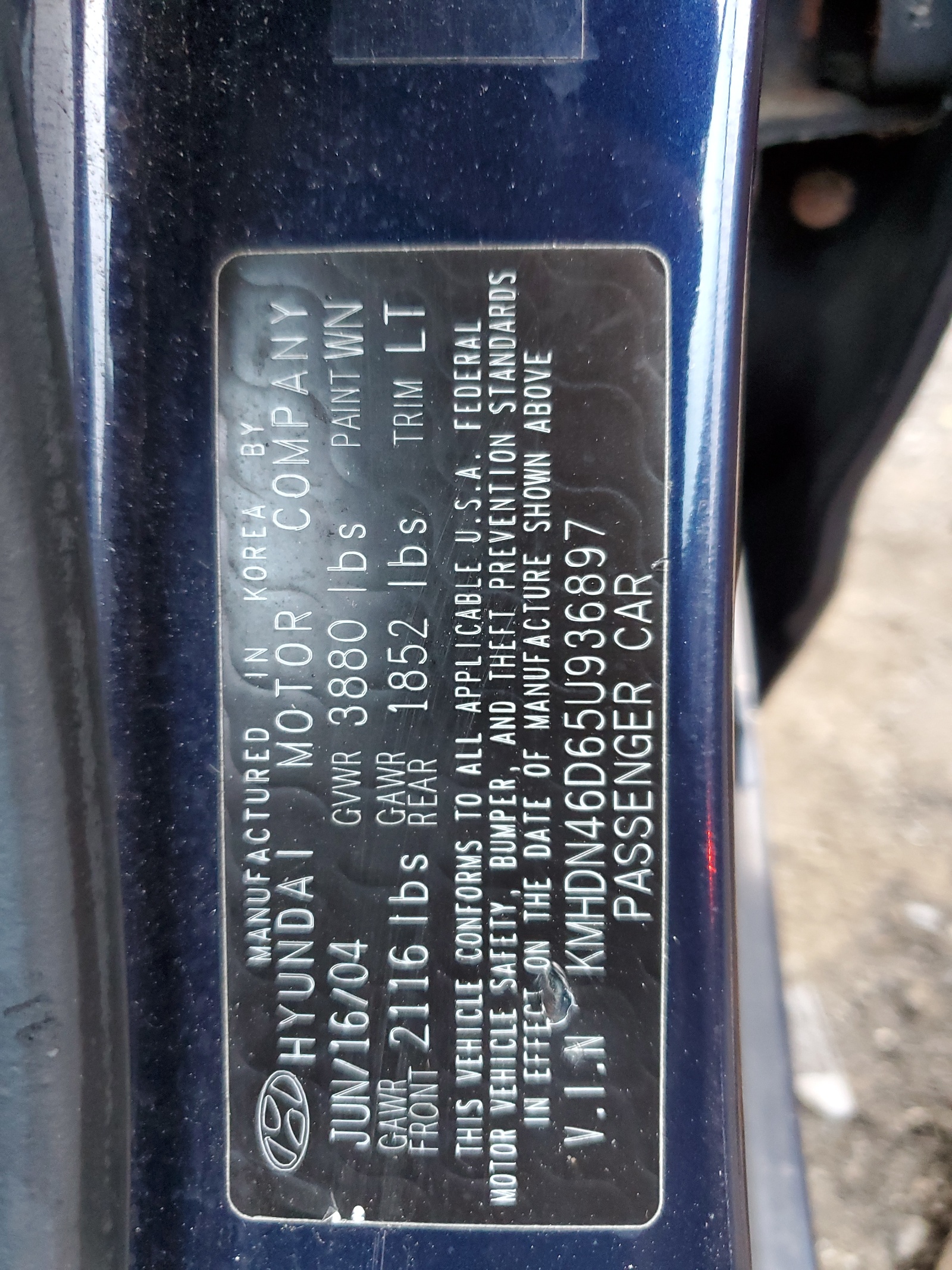 KMHDN46D65U936897 2005 Hyundai Elantra Gls