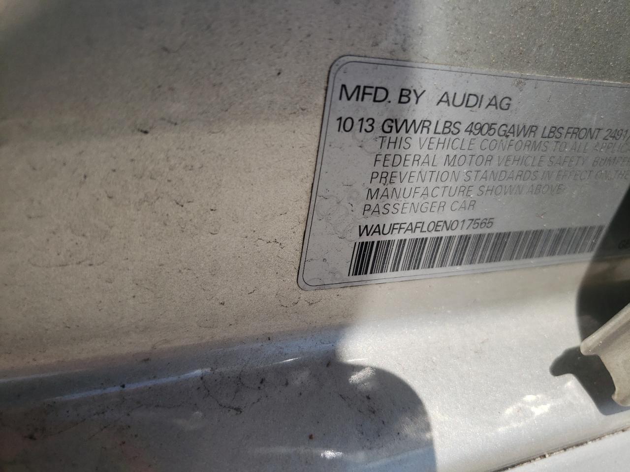 2014 Audi A4 Premium Plus VIN: WAUFFAFL0EN017565 Lot: 66629804