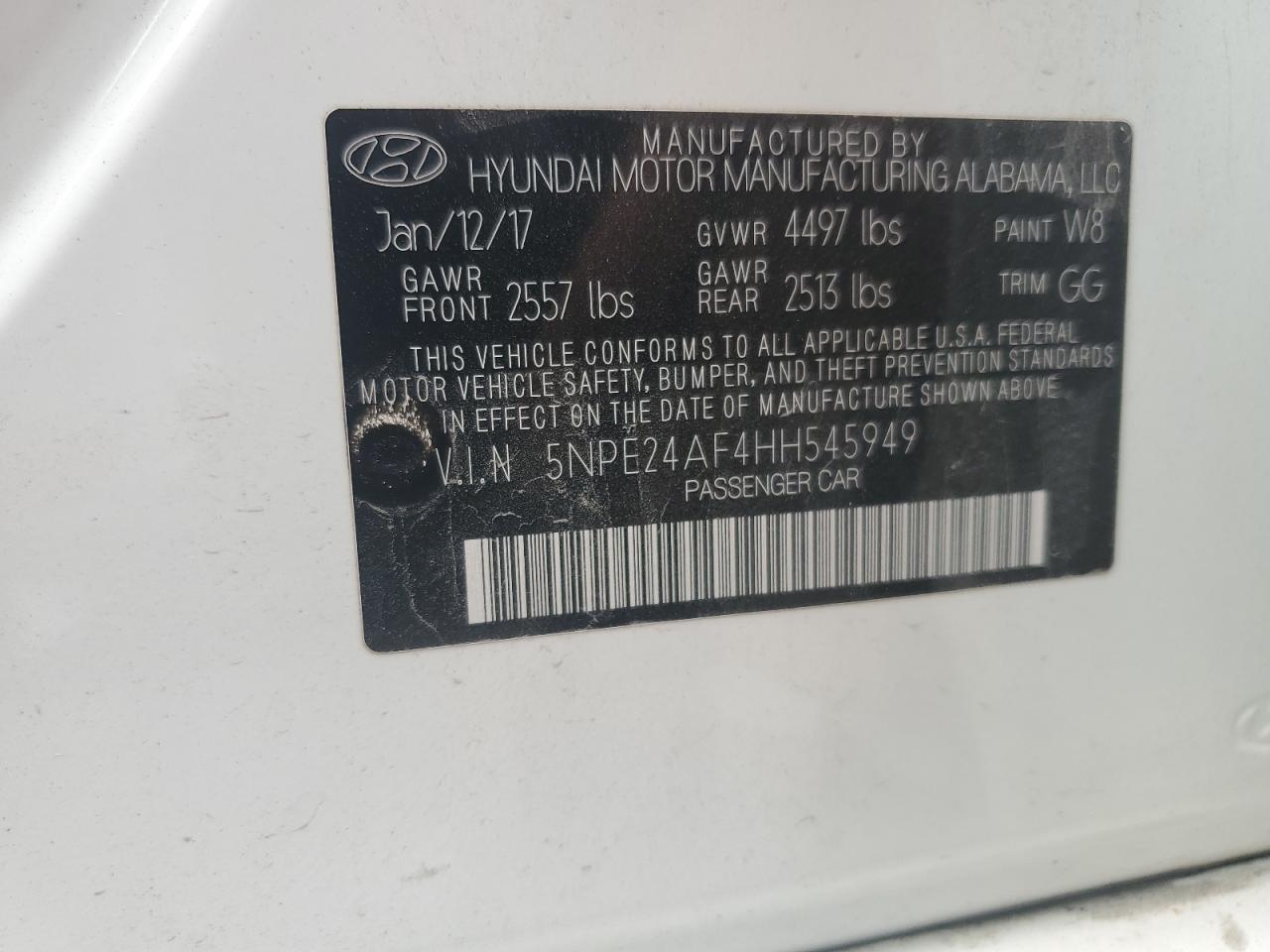 5NPE24AF4HH545949 2017 HYUNDAI SONATA - Image 12