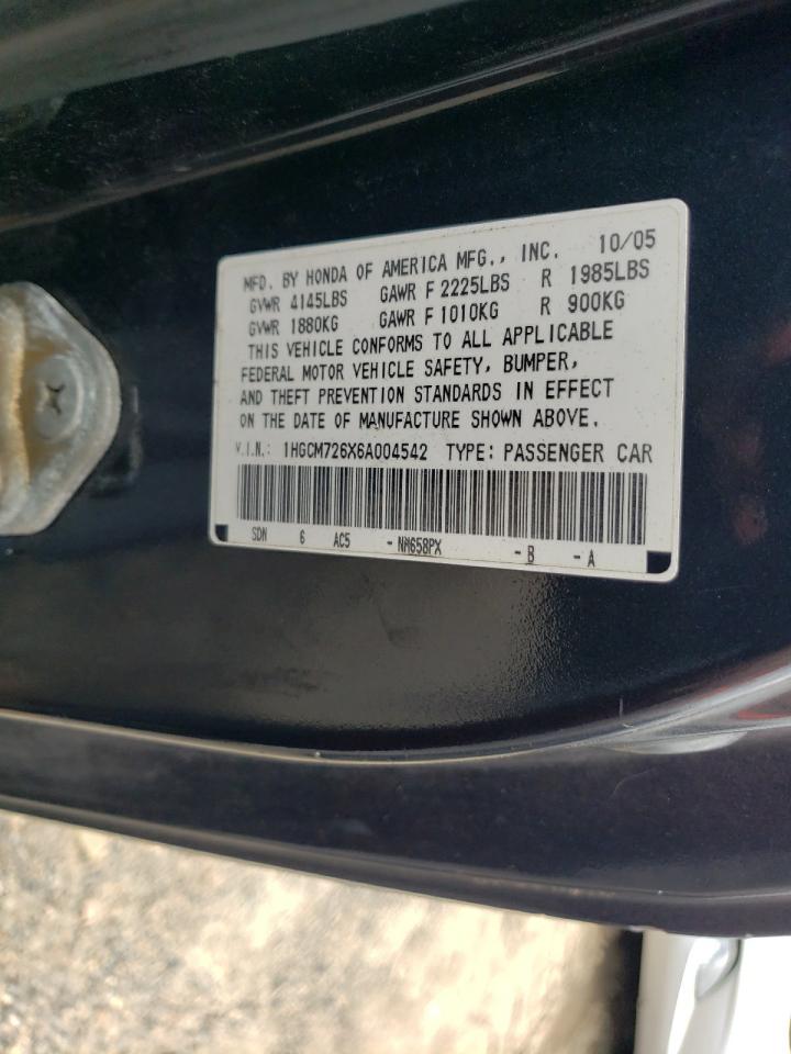 2006 Honda Accord Ex VIN: 1HGCM726X6A004542 Lot: 66325744