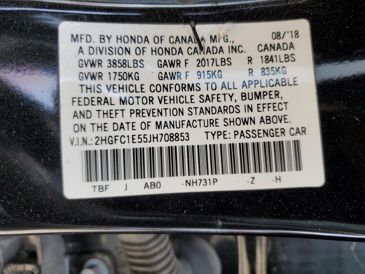 2HGFC1E55JH708853 2018 HONDA CIVIC - Image 14