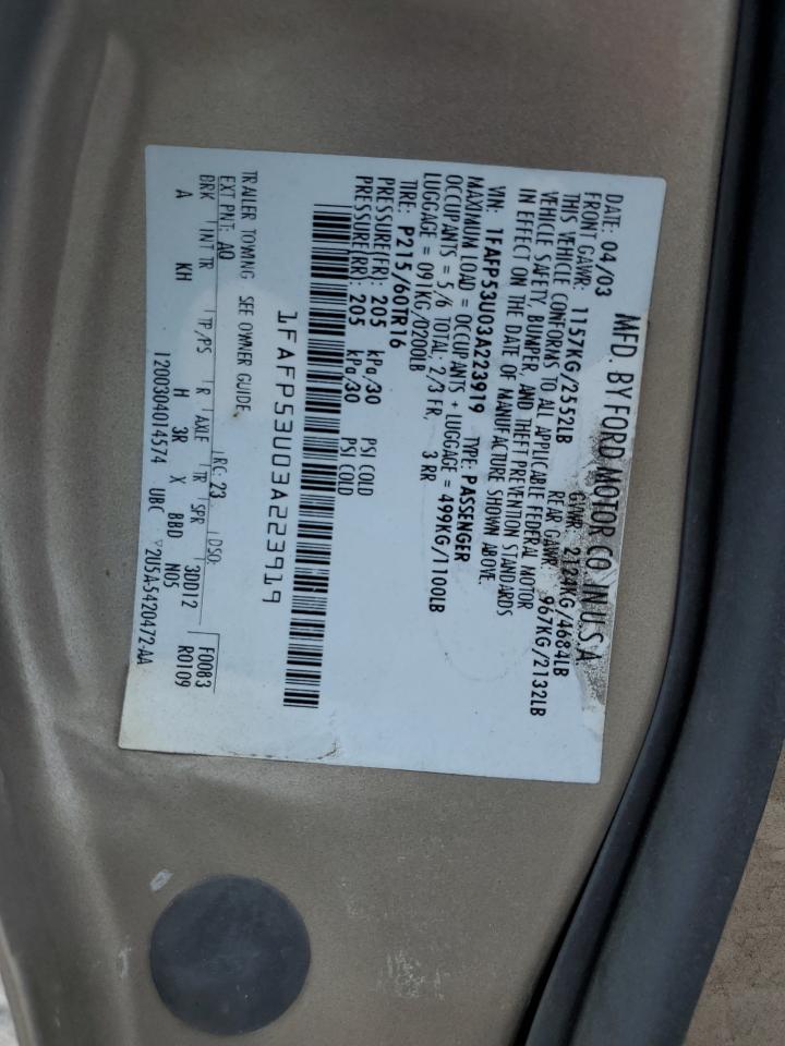 2003 Ford Taurus Se VIN: 1FAFP53U03A223919 Lot: 65764084