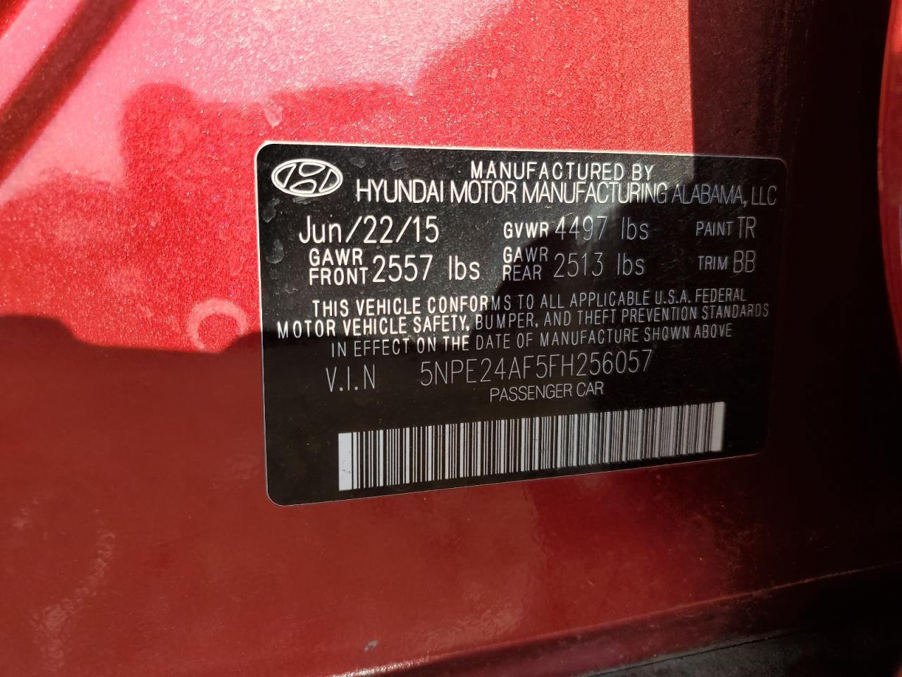 2015 Hyundai Sonata Se VIN: 5NPE24AF5FH256057 Lot: 68861874