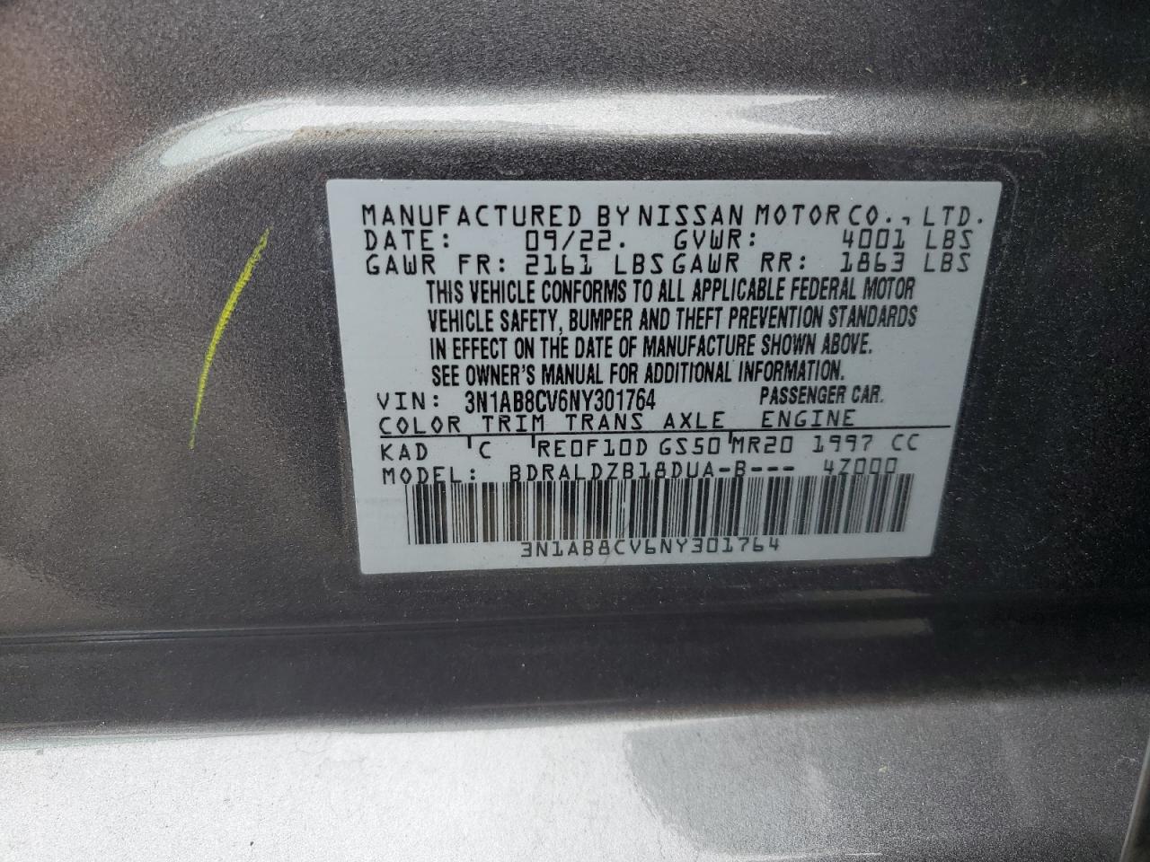 2022 Nissan Sentra Sv VIN: 3N1AB8CV6NY301764 Lot: 69639834