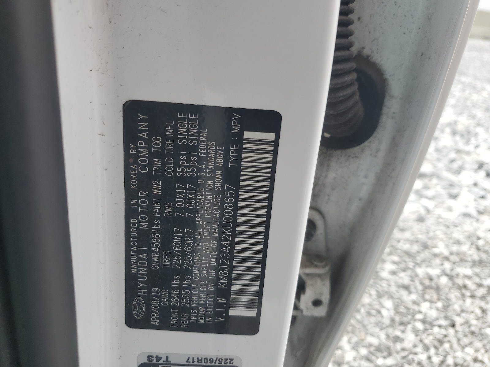 KM8J23A42KU008657 2019 Hyundai Tucson Se