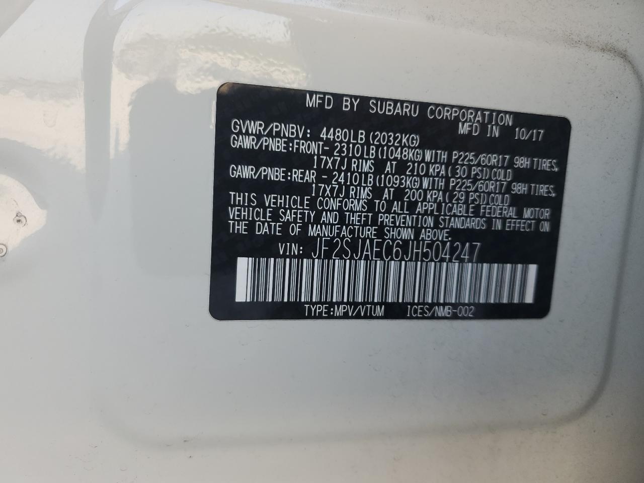 JF2SJAEC6JH504247 2018 Subaru Forester 2.5I Premium