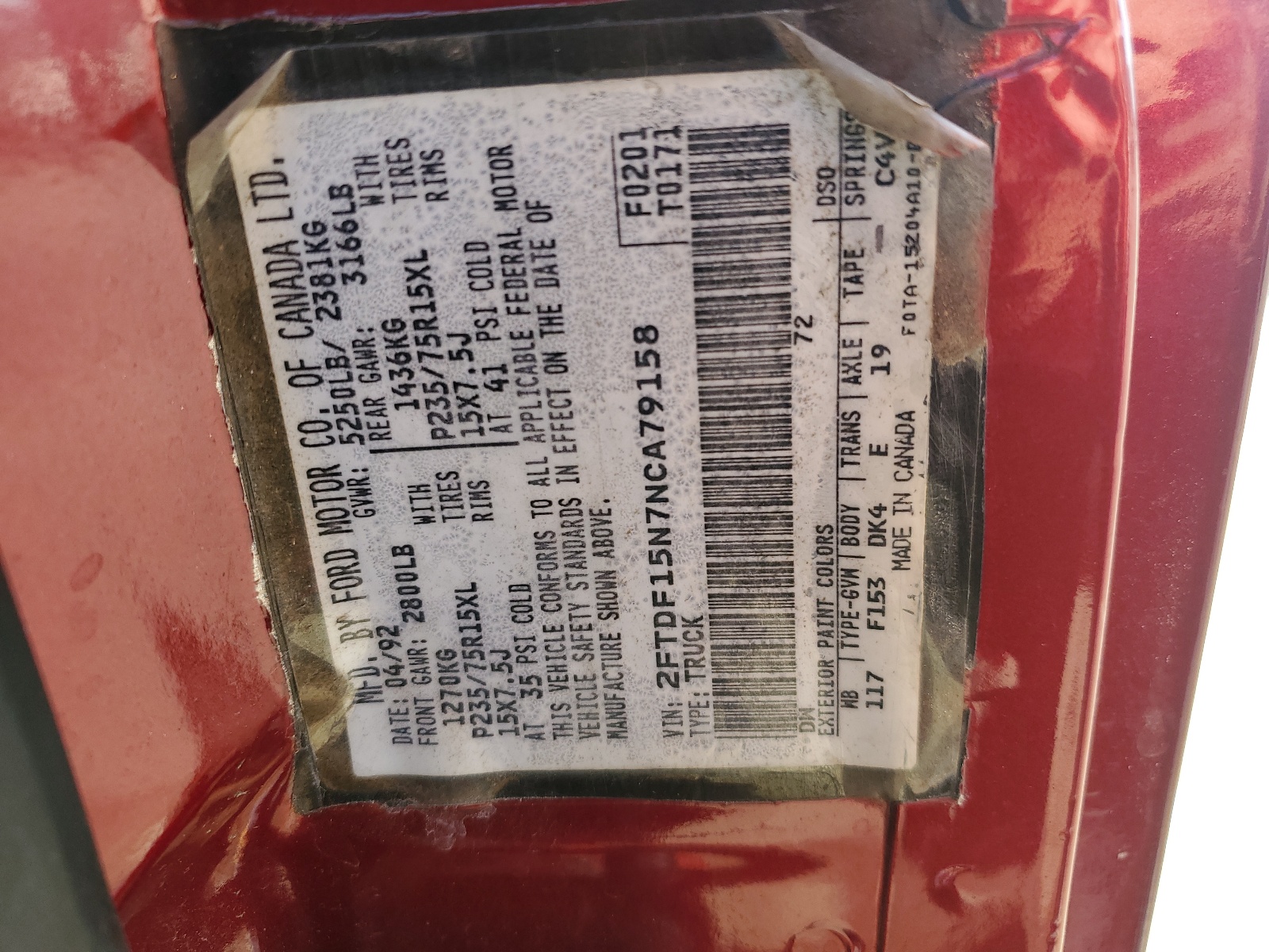 2FTDF15N7NCA79158 1992 Ford F150