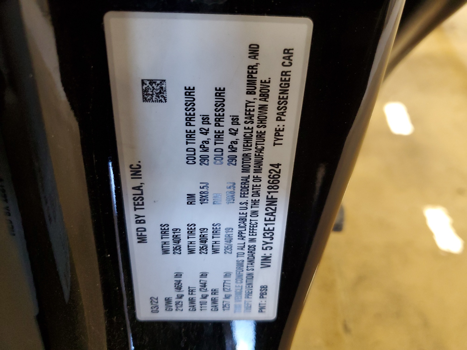 5YJ3E1EA2NF186624 2022 Tesla Model 3