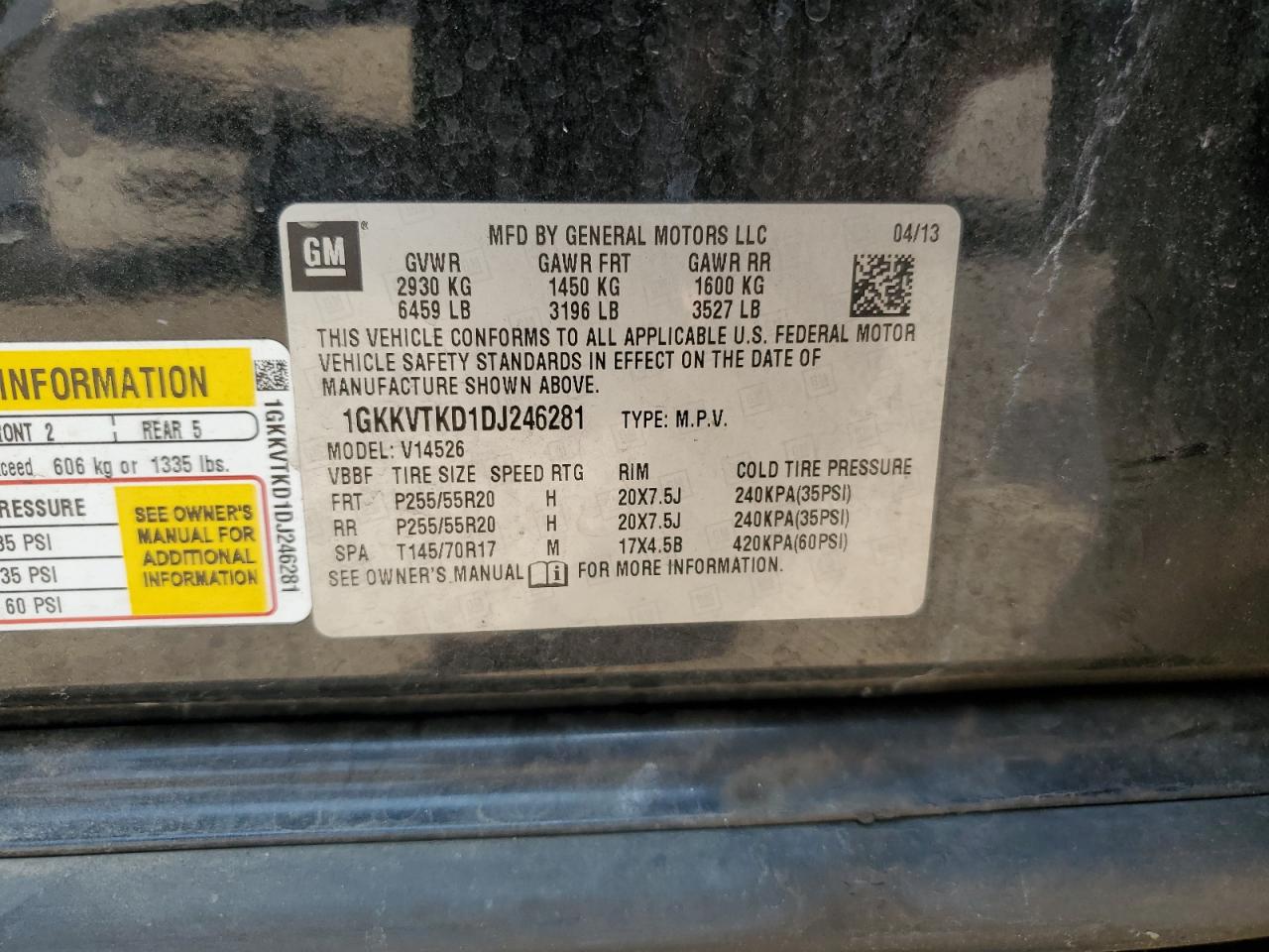 2013 GMC Acadia Denali VIN: 1GKKVTKD1DJ246281 Lot: 67874234