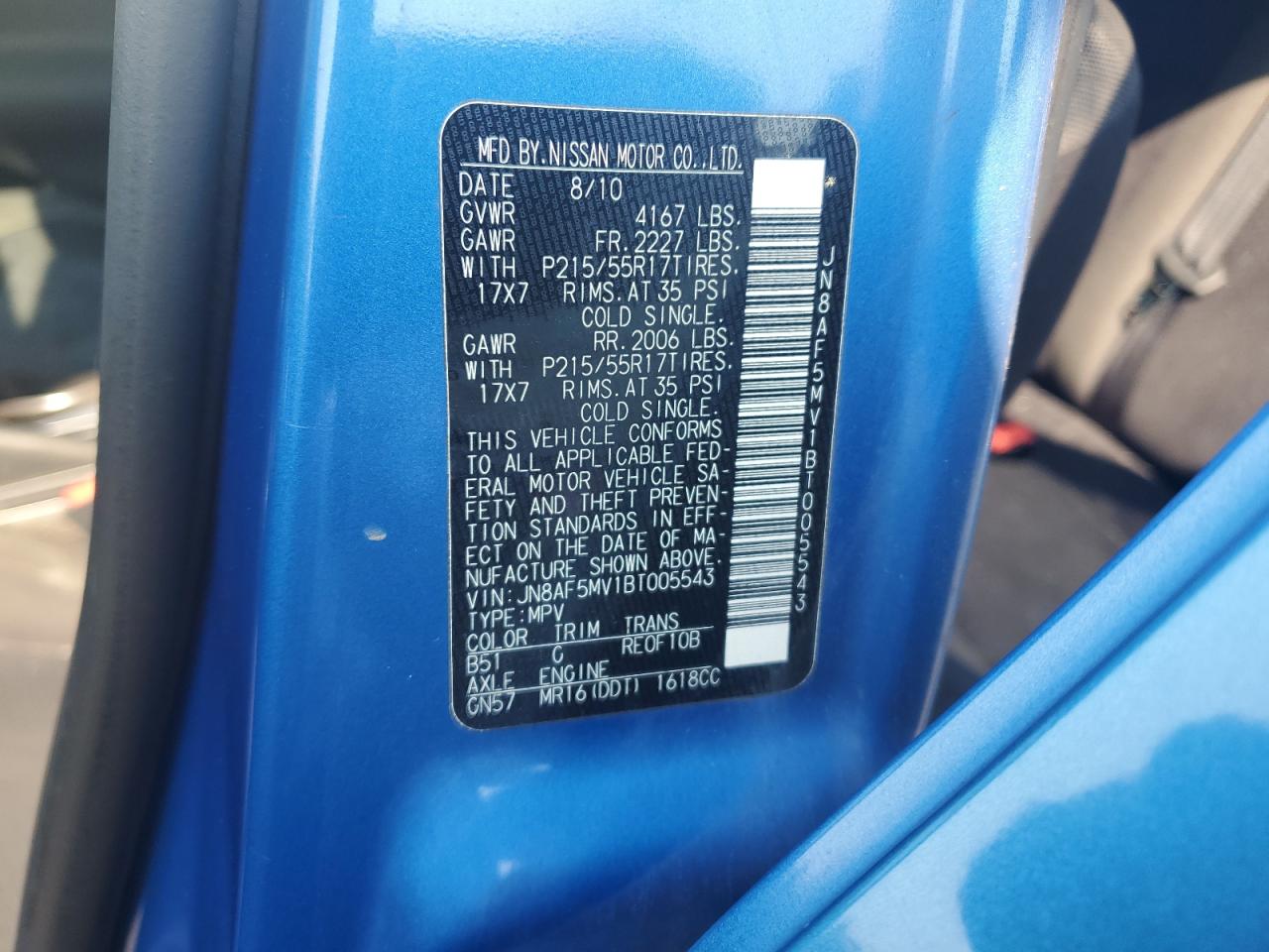 2011 Nissan Juke S VIN: JN8AF5MV1BT005543 Lot: 66117594