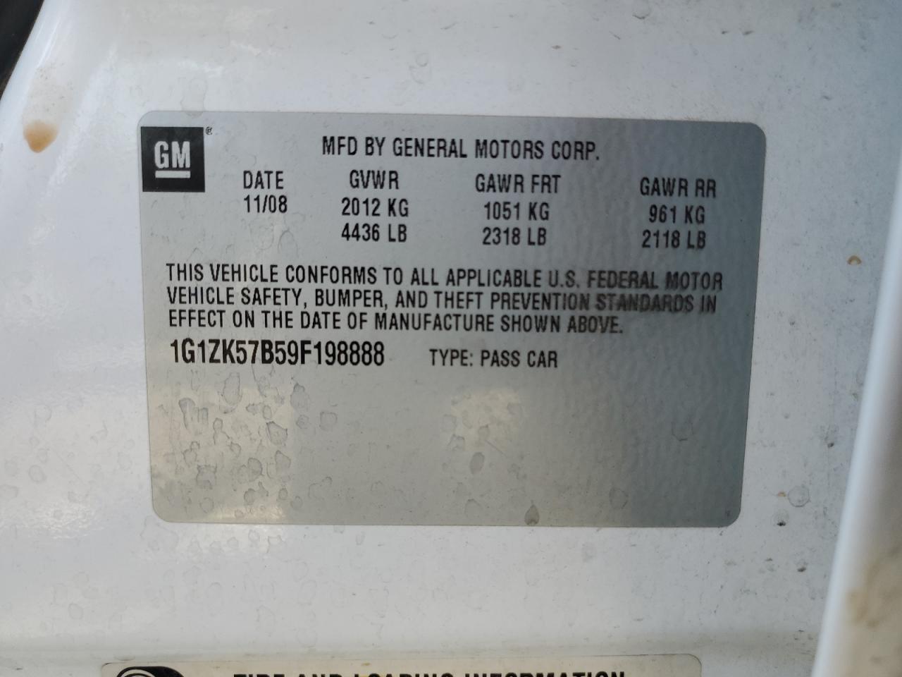 2009 Chevrolet Malibu Ltz VIN: 1G1ZK57B59F198888 Lot: 63581364