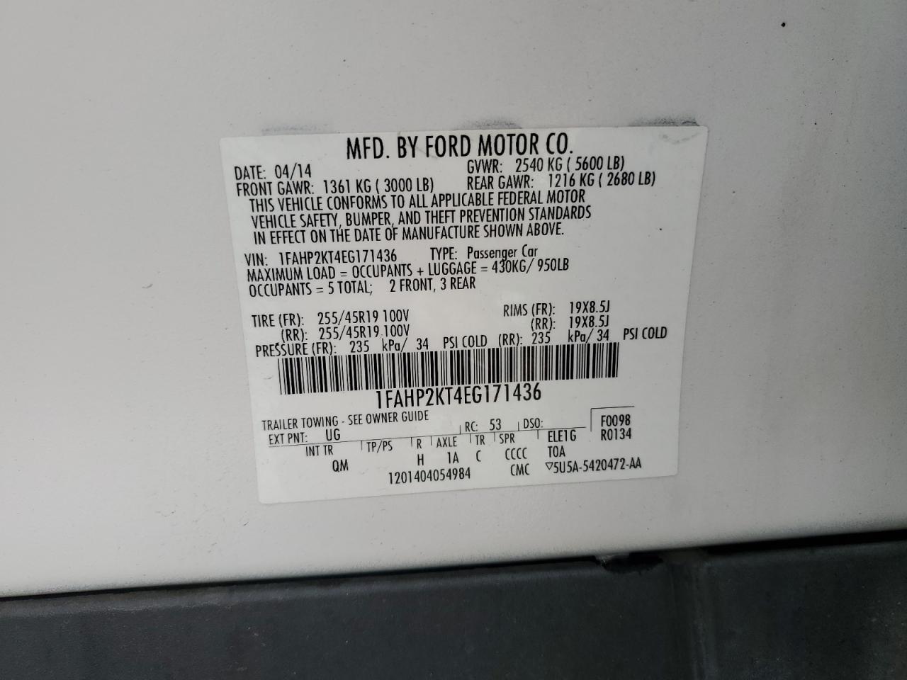 1FAHP2KT4EG171436 2014 Ford Taurus Sho