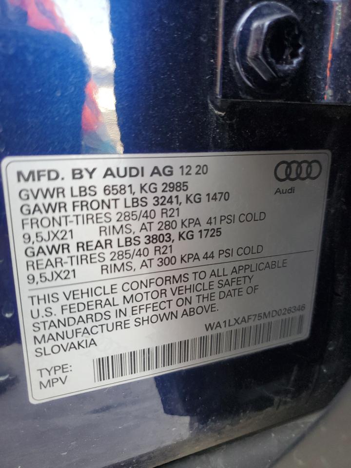 2021 Audi Q7 Premium Plus VIN: WA1LXAF75MD026346 Lot: 64018074