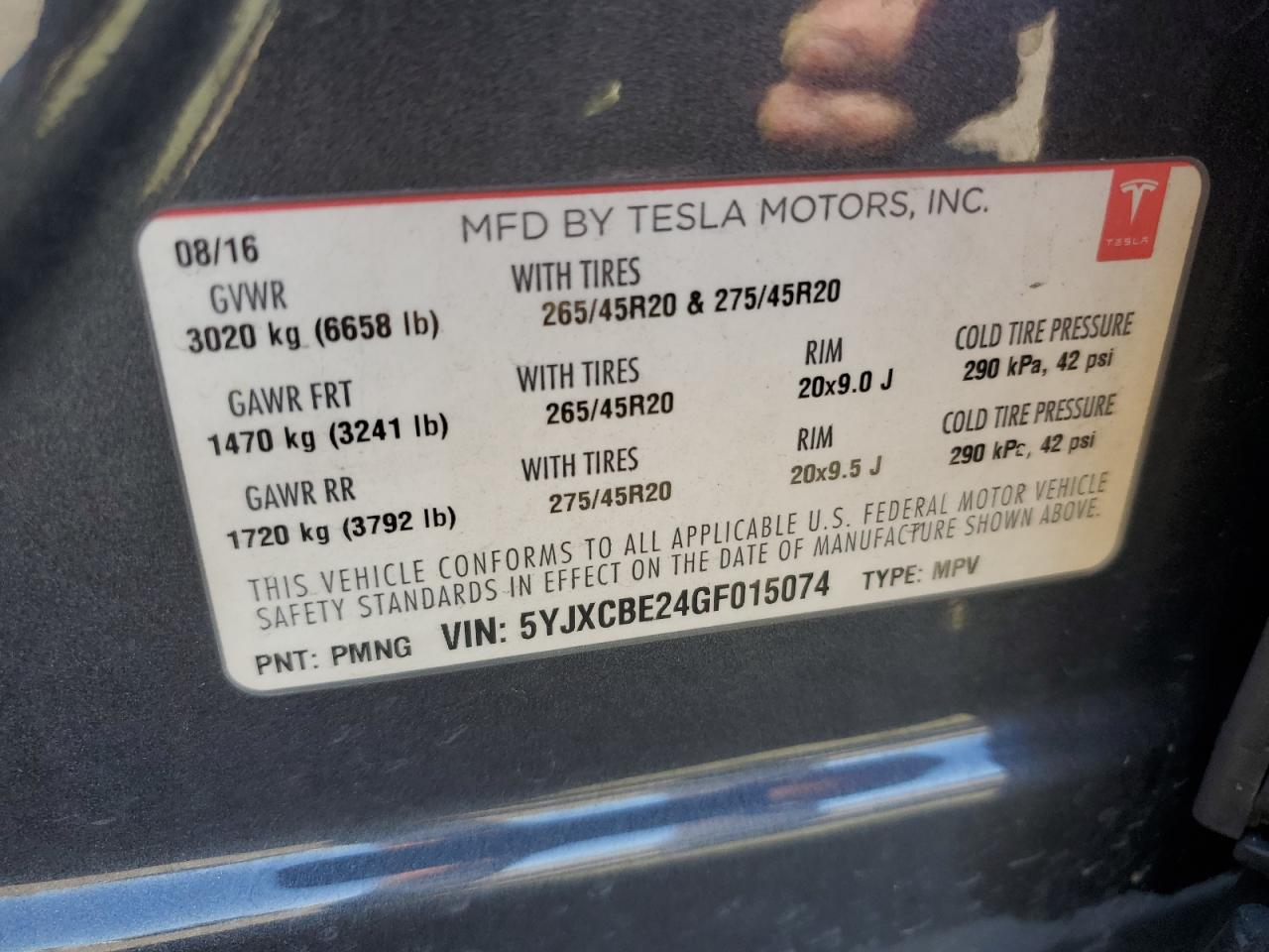 5YJXCBE24GF015074 2016 Tesla Model X