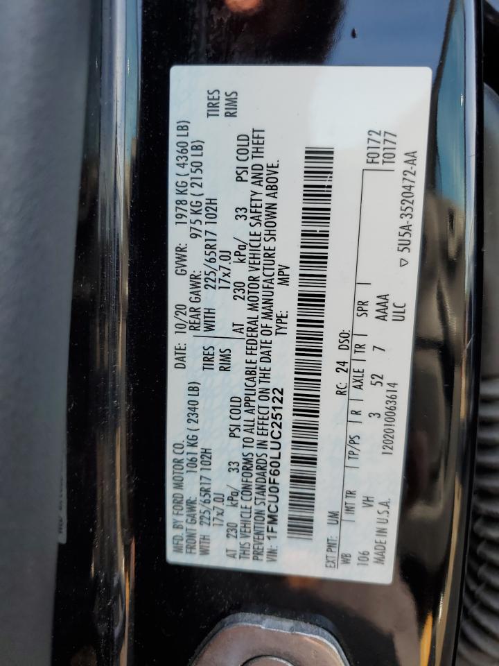 2020 Ford Escape S VIN: 1FMCU0F60LUC25122 Lot: 64942174