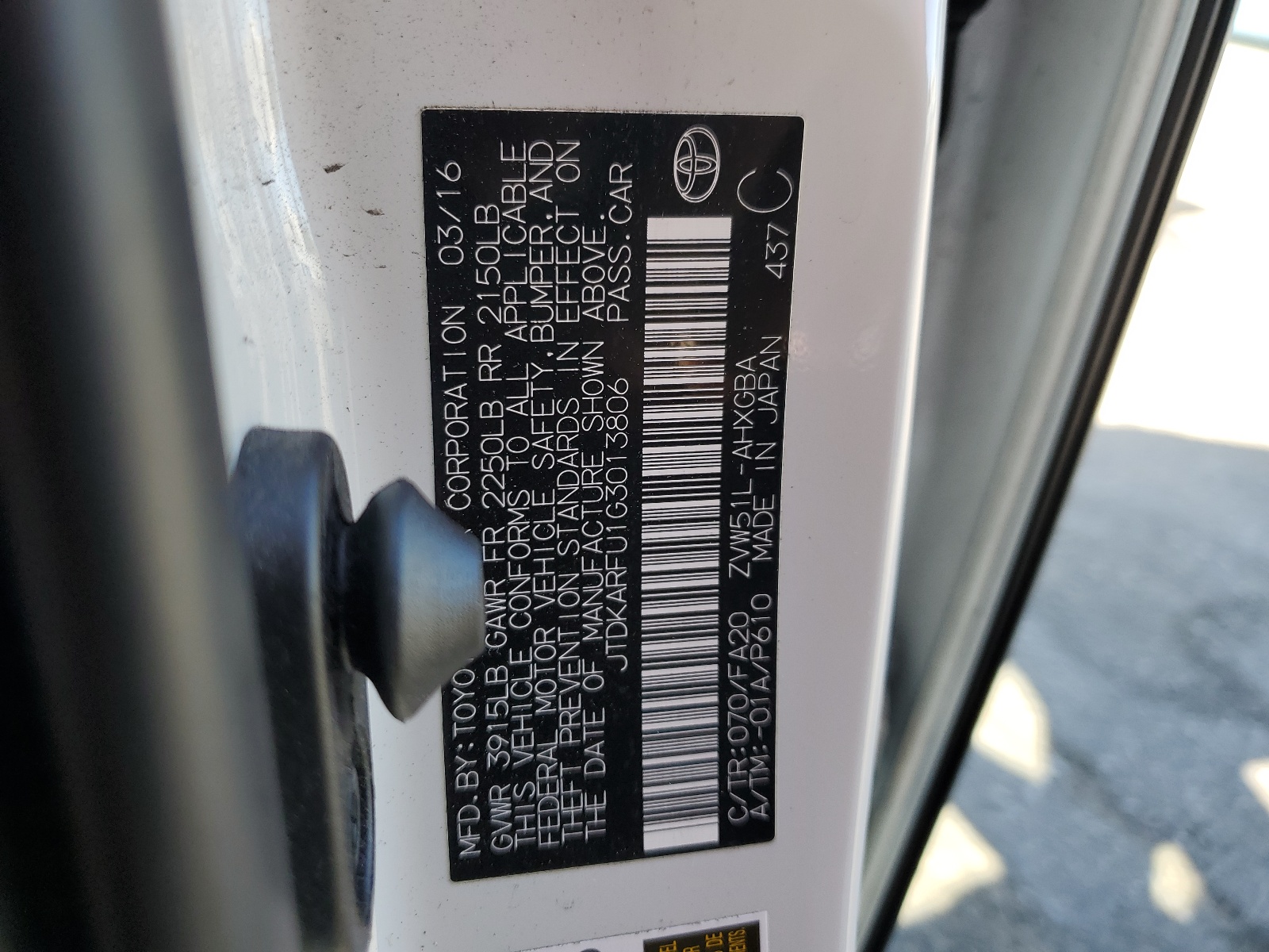 JTDKARFU1G3013806 2016 Toyota Prius