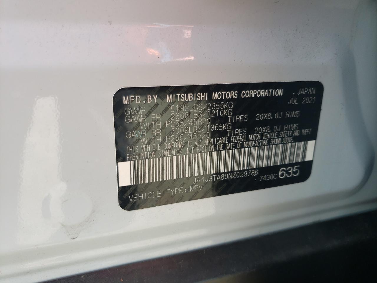 2022 Mitsubishi Outlander Es VIN: JA4J3TA80NZ029786 Lot: 65825804