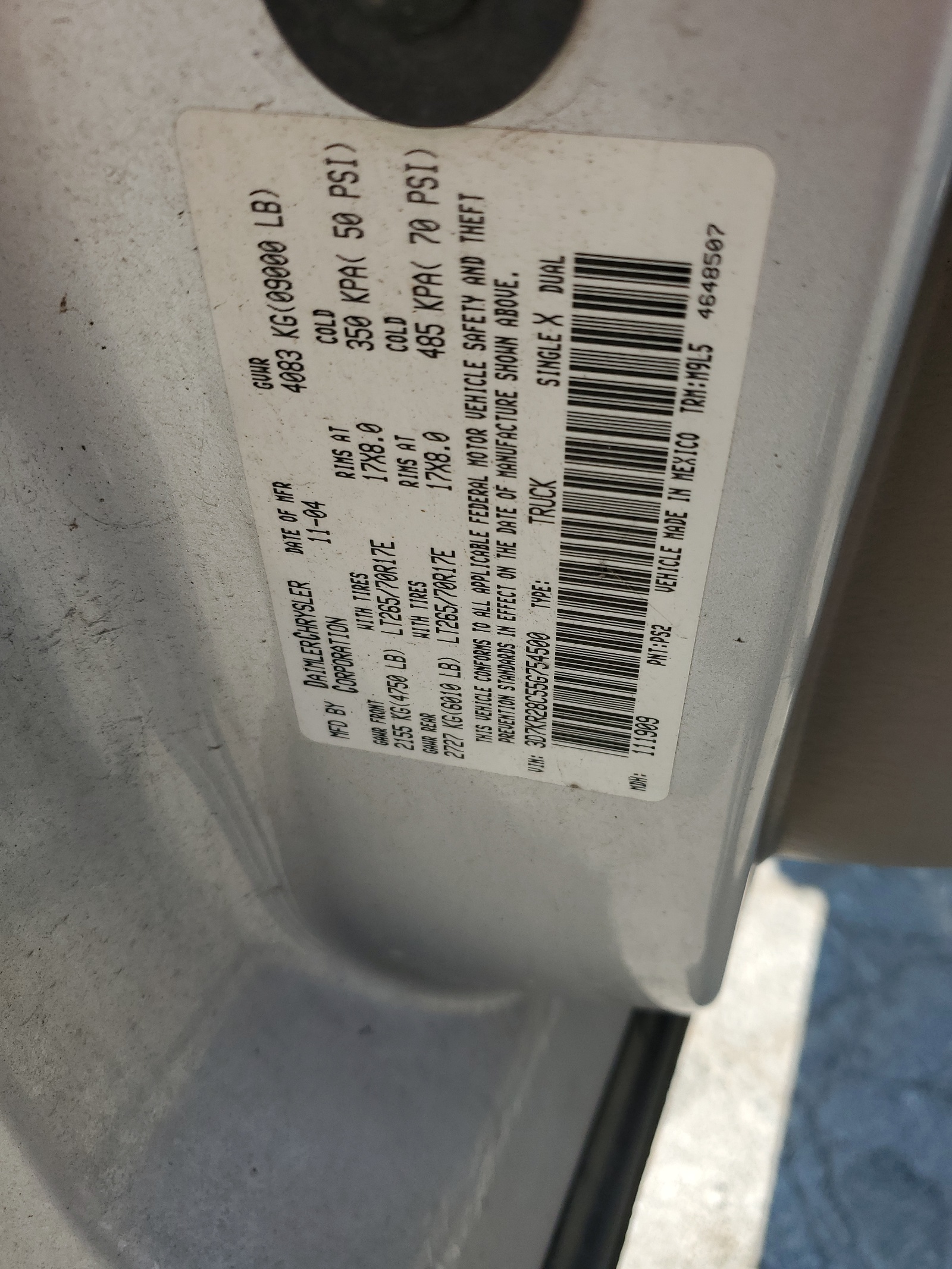 3D7KR28C55G754500 2005 Dodge Ram 2500 St