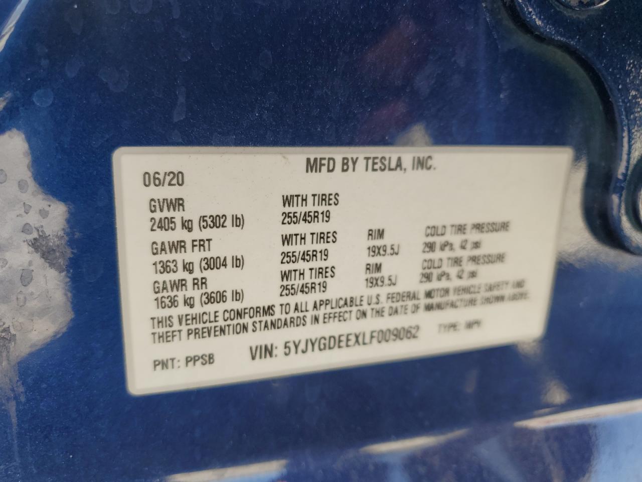 5YJYGDEEXLF009062 2020 Tesla Model Y