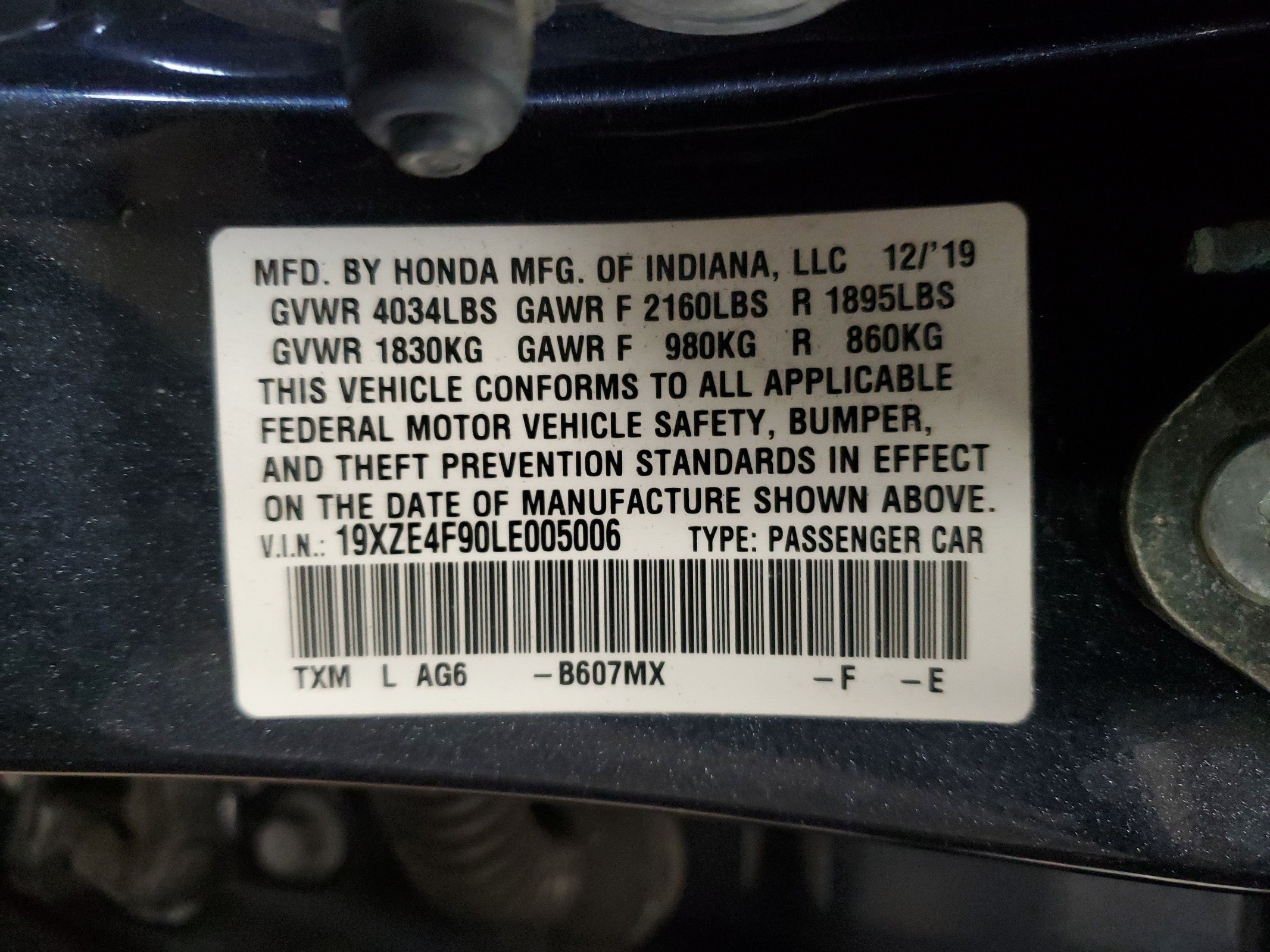 19XZE4F90LE005006 2020 Honda Insight Touring