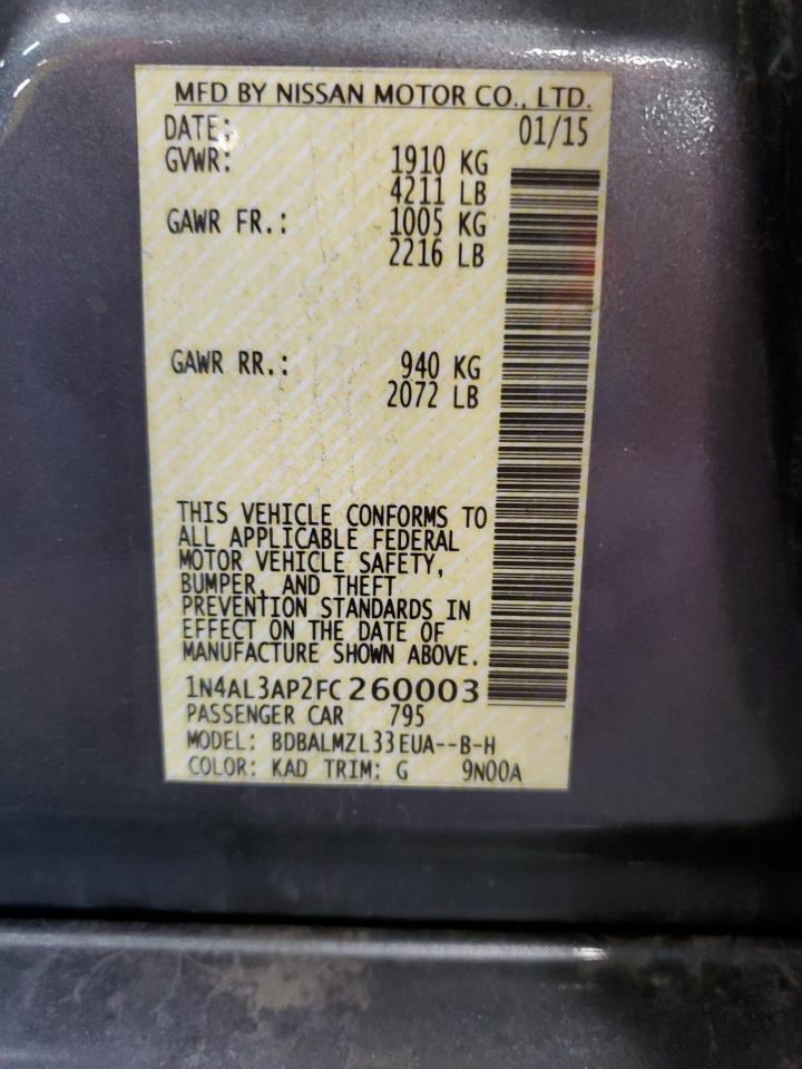 2015 Nissan Altima 2.5 VIN: 1N4AL3AP2FC260003 Lot: 68838514