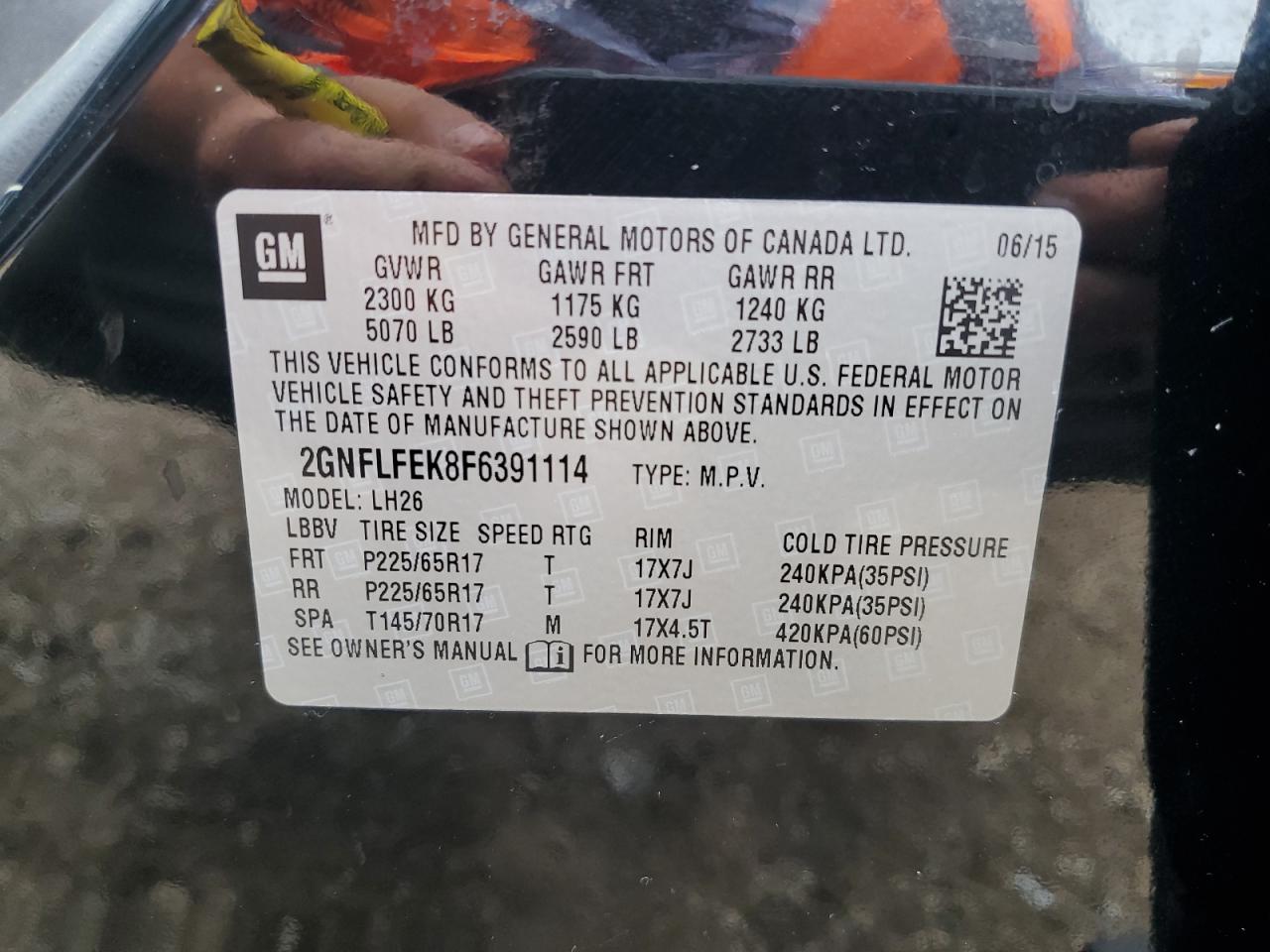 2GNFLFEK8F6391114 2015 Chevrolet Equinox Lt