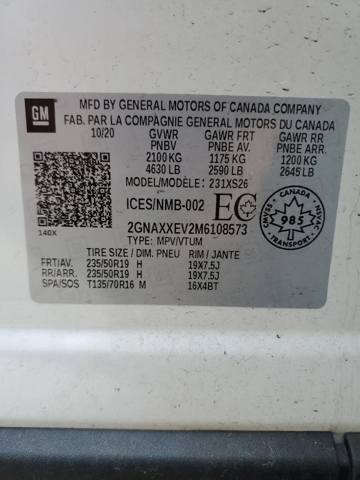 2GNAXXEV2M6108573 2021 Chevrolet Equinox Premier