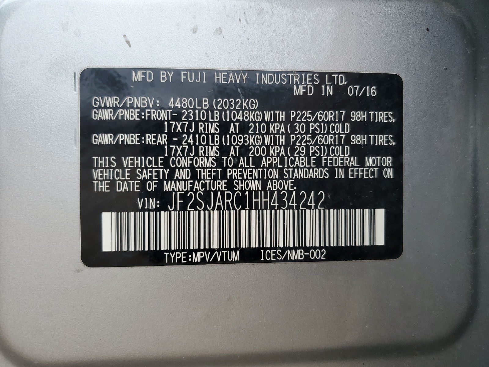 JF2SJARC1HH434242 2017 Subaru Forester 2.5I Limited