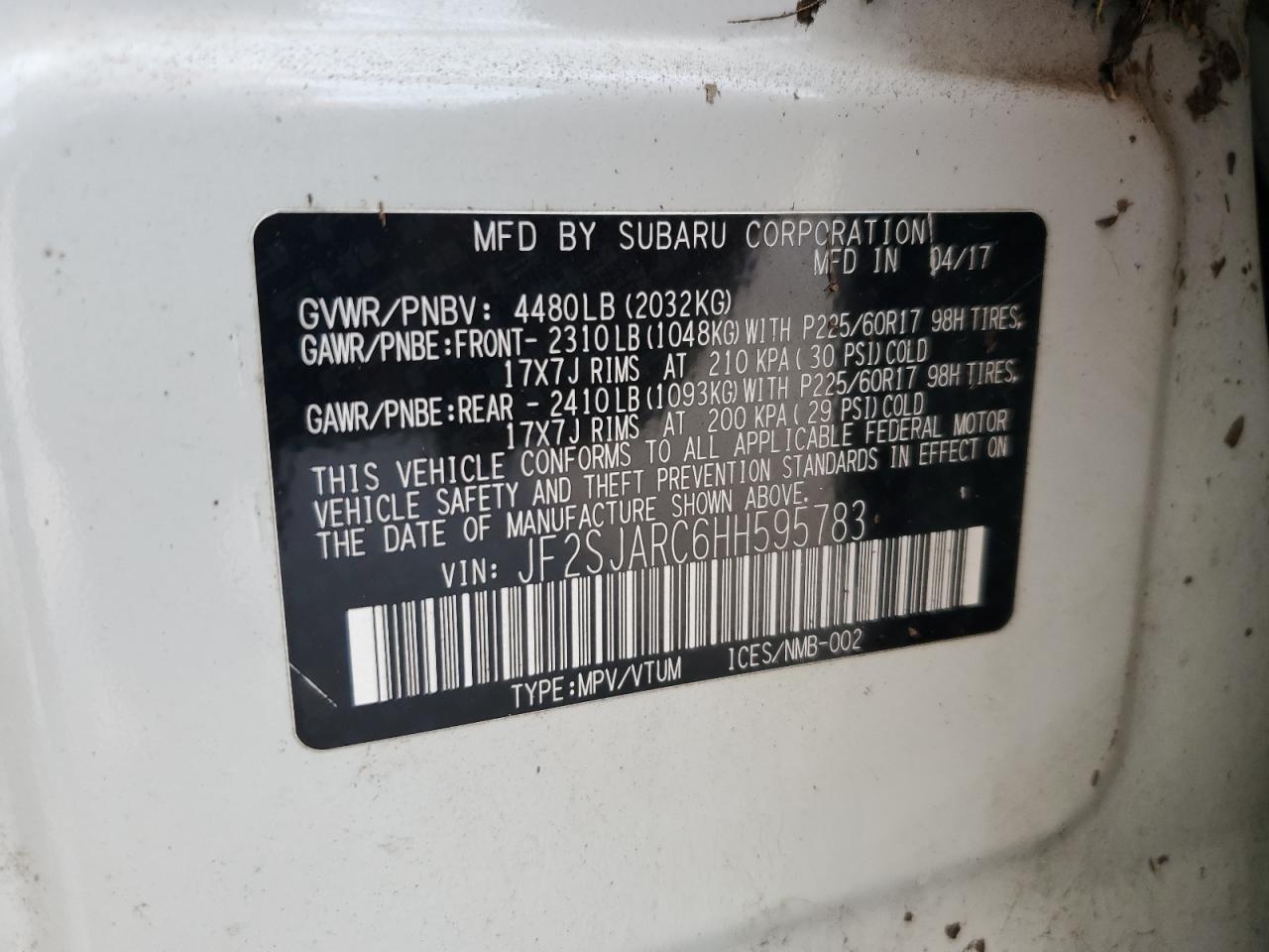 2017 Subaru Forester 2.5I Limited VIN: JF2SJARC6HH595783 Lot: 67190974