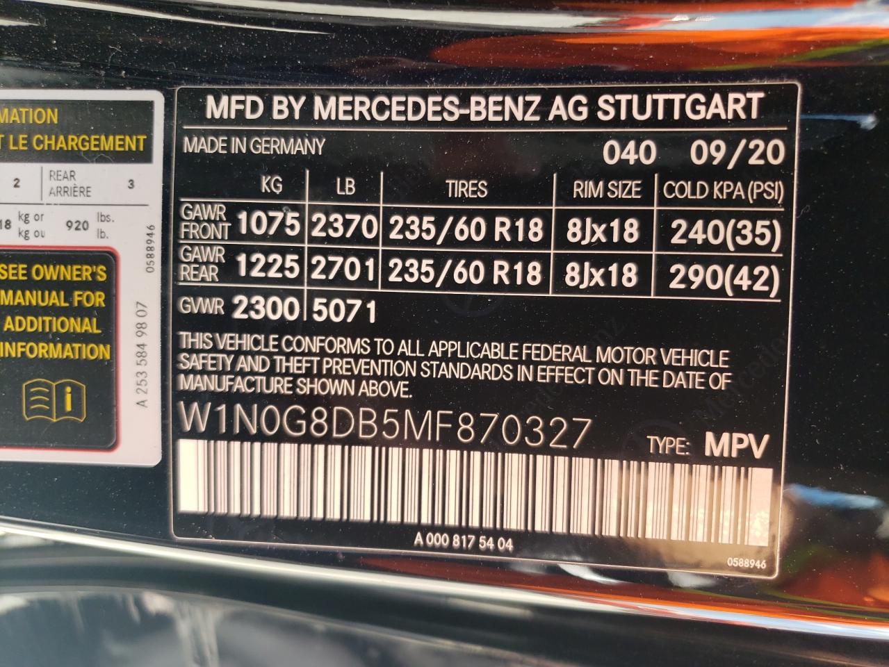 2021 Mercedes-Benz Glc 300 VIN: W1N0G8DB5MF870327 Lot: 66162784