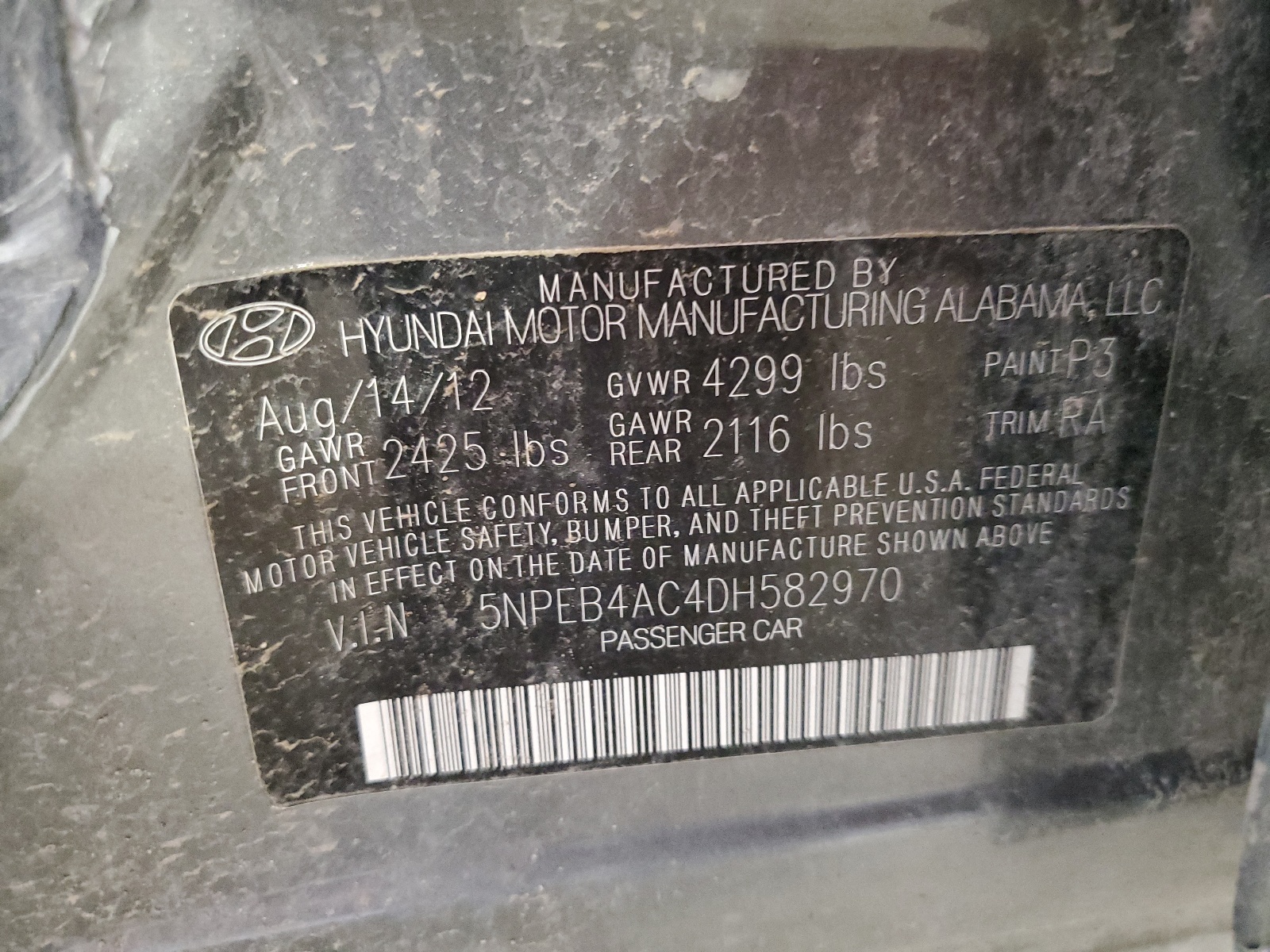 5NPEB4AC4DH582970 2013 Hyundai Sonata Gls