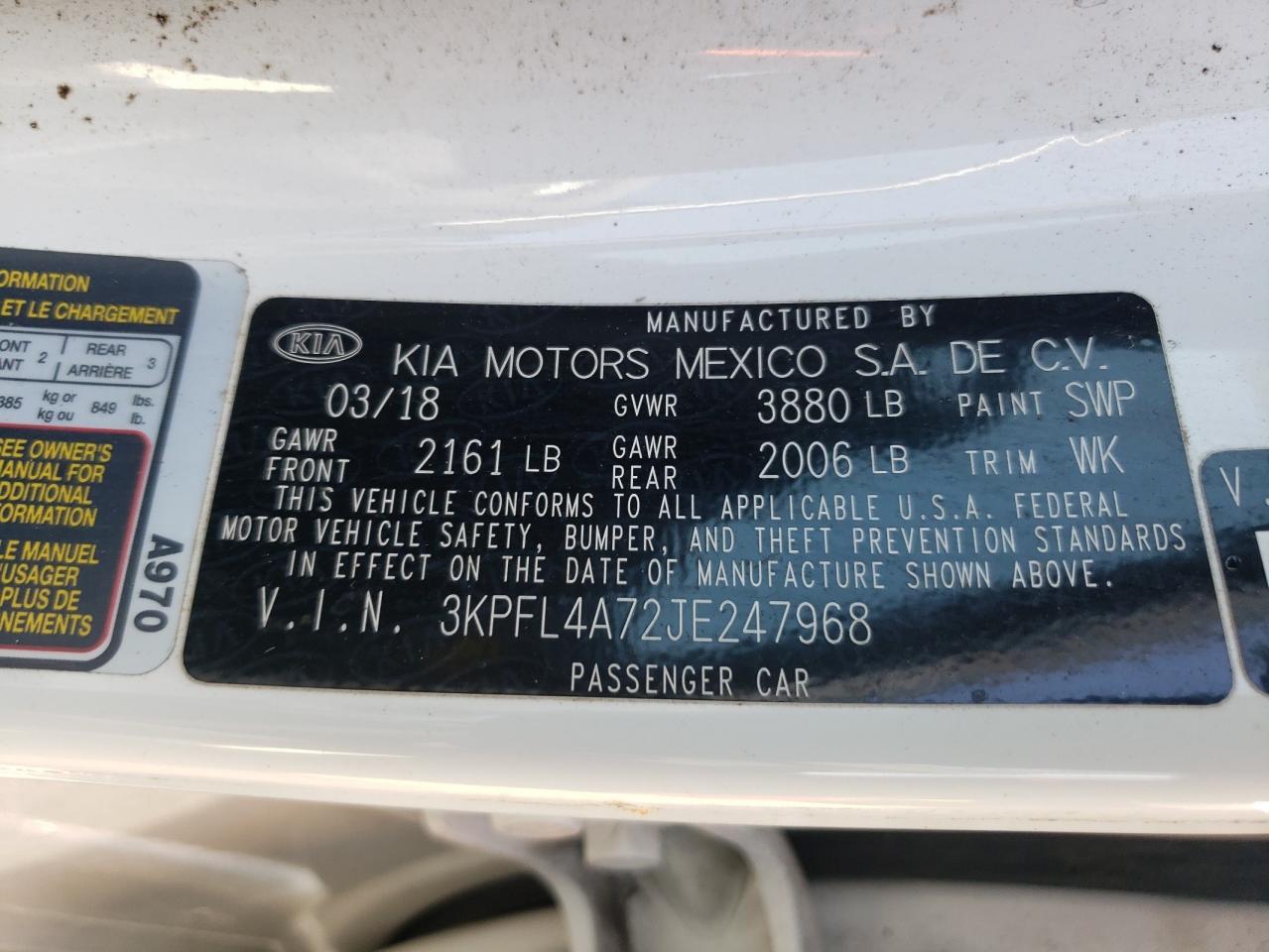 3KPFL4A72JE247968 2018 Kia Forte Lx