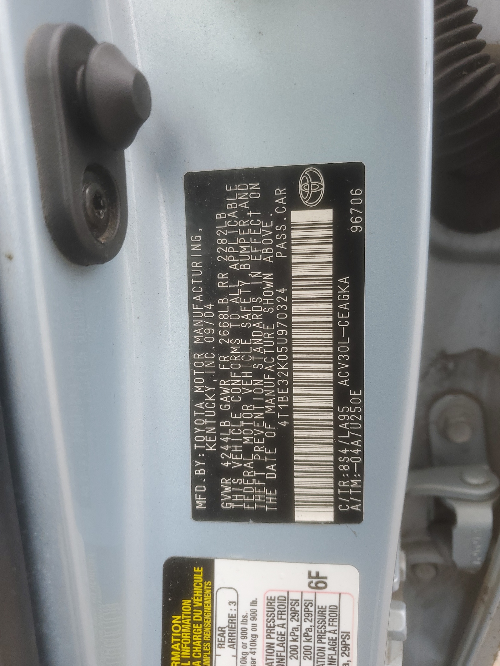 4T1BE32K05U970324 2005 Toyota Camry Le