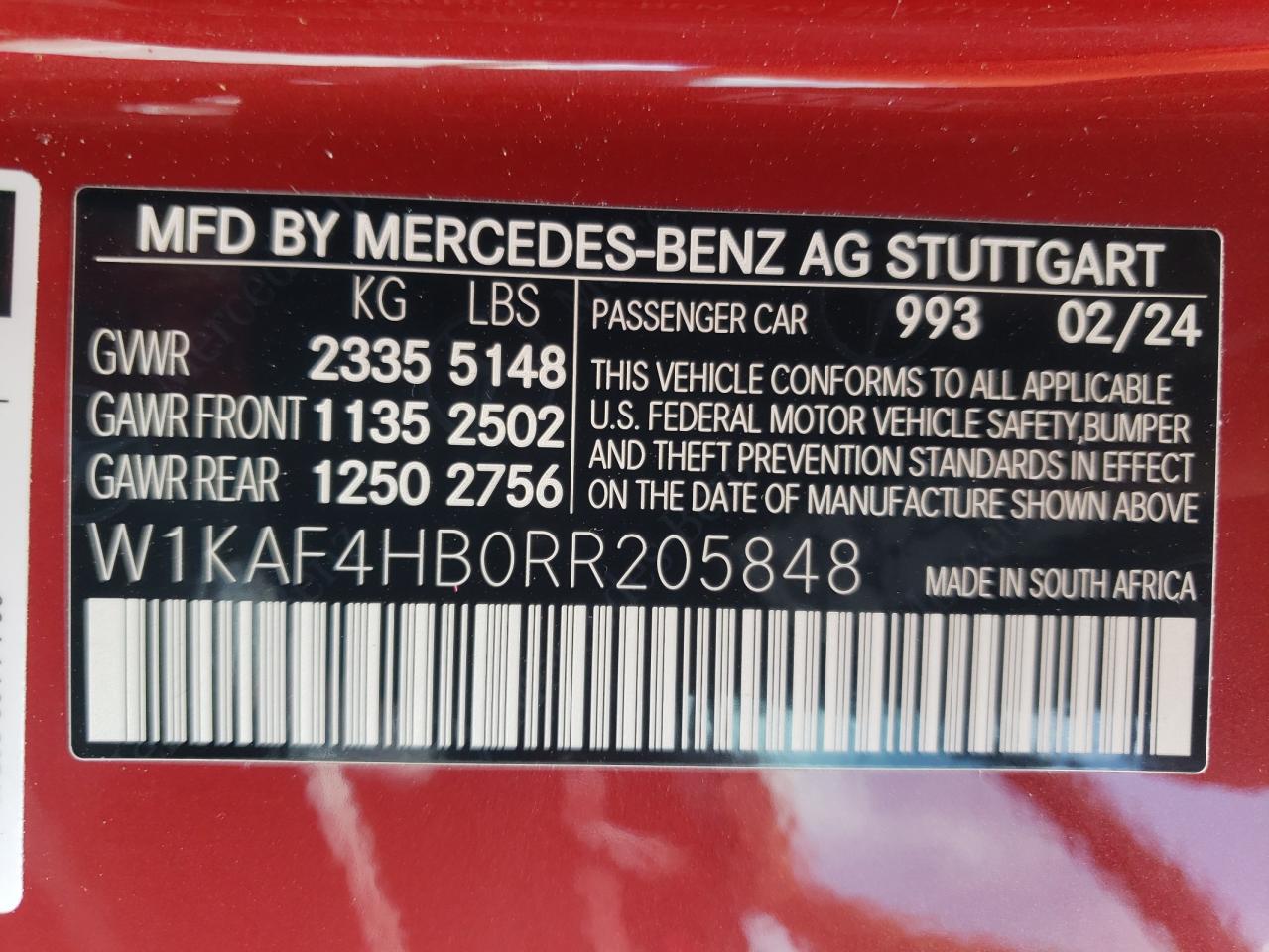 2024 Mercedes-Benz C 300 4Matic VIN: W1KAF4HB0RR205848 Lot: 67863334