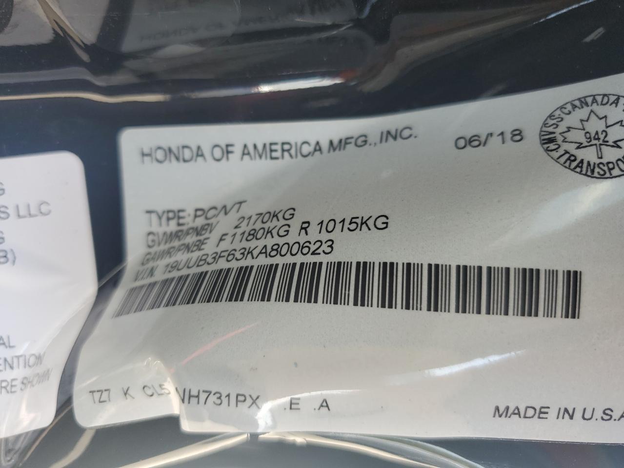 19UUB3F63KA800623 2019 Acura Tlx Technology