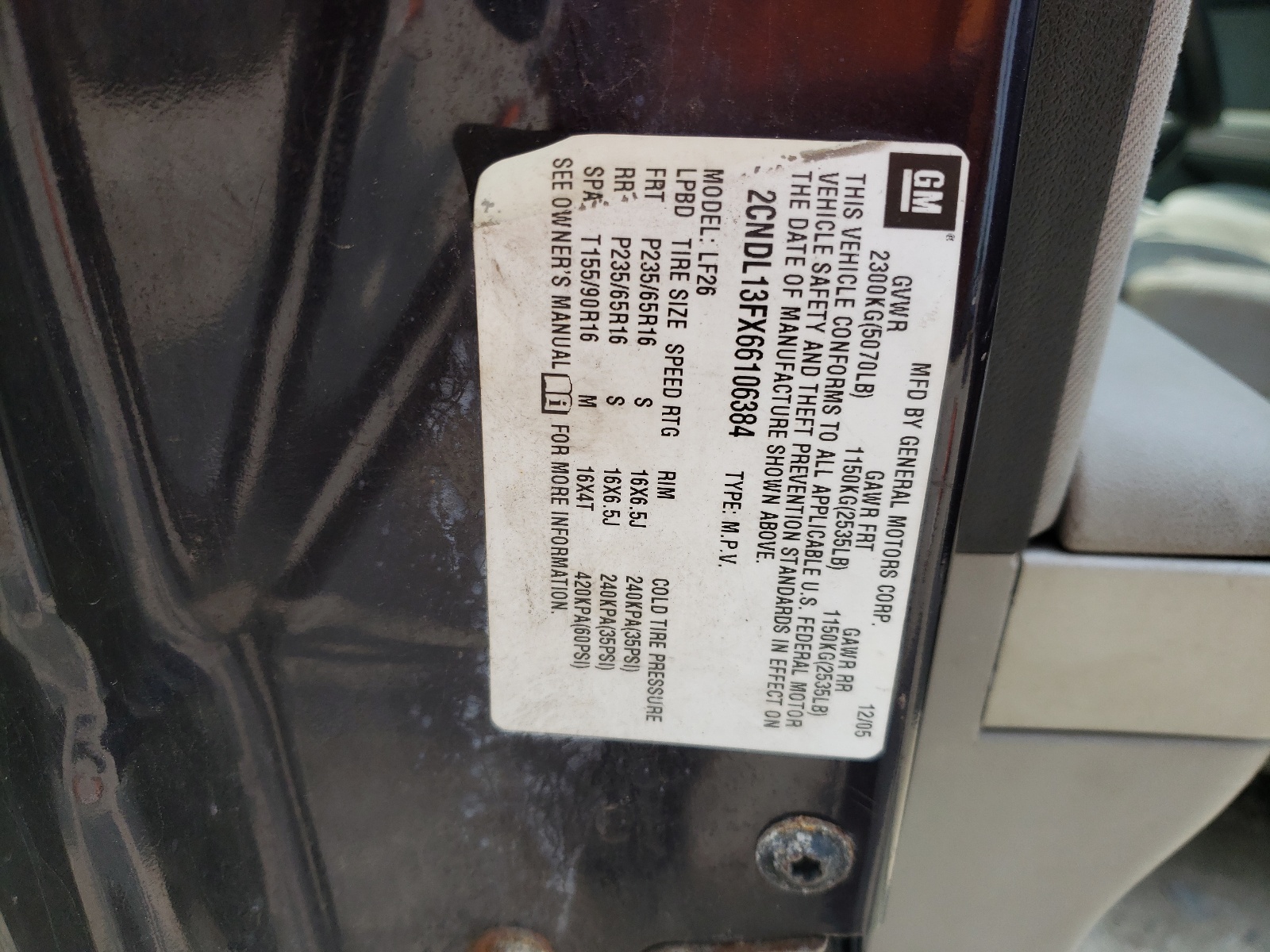 2CNDL13FX66106384 2006 Chevrolet Equinox Ls