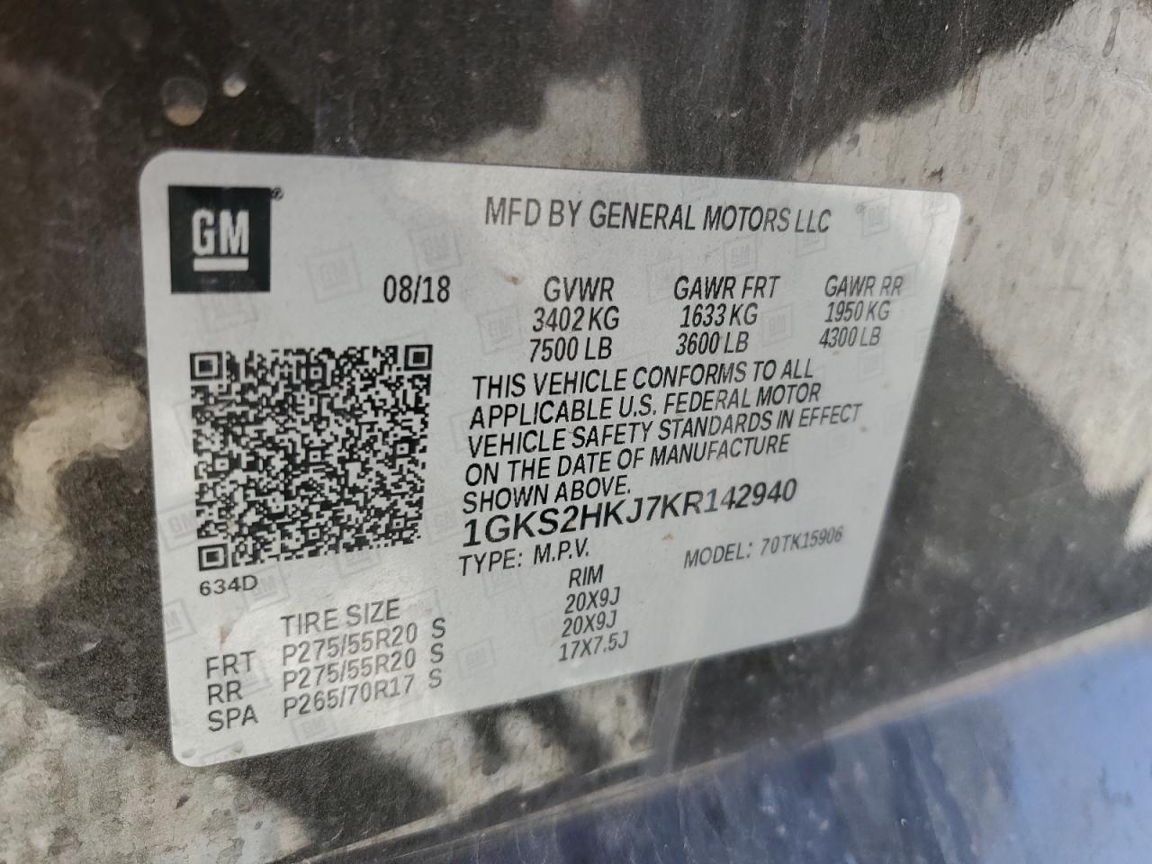 1GKS2HKJ7KR142940 2019 GMC Yukon Xl Denali