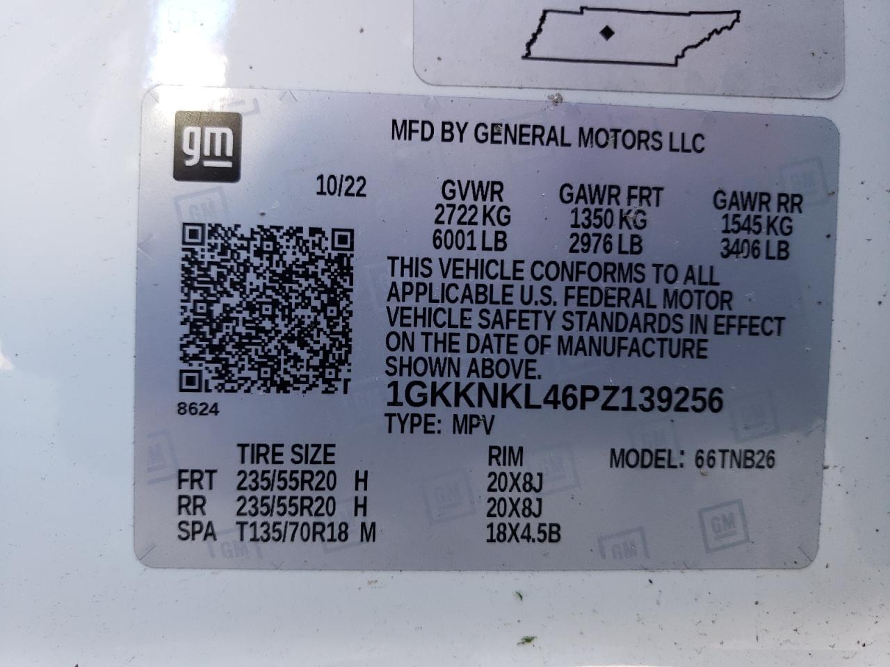 1GKKNKL46PZ139256 2023 GMC Acadia Sle